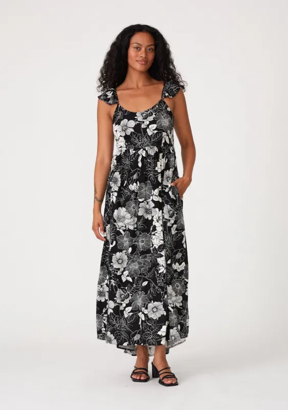 Black Floral Back Tie Maxi Dress sold by Pinkblush