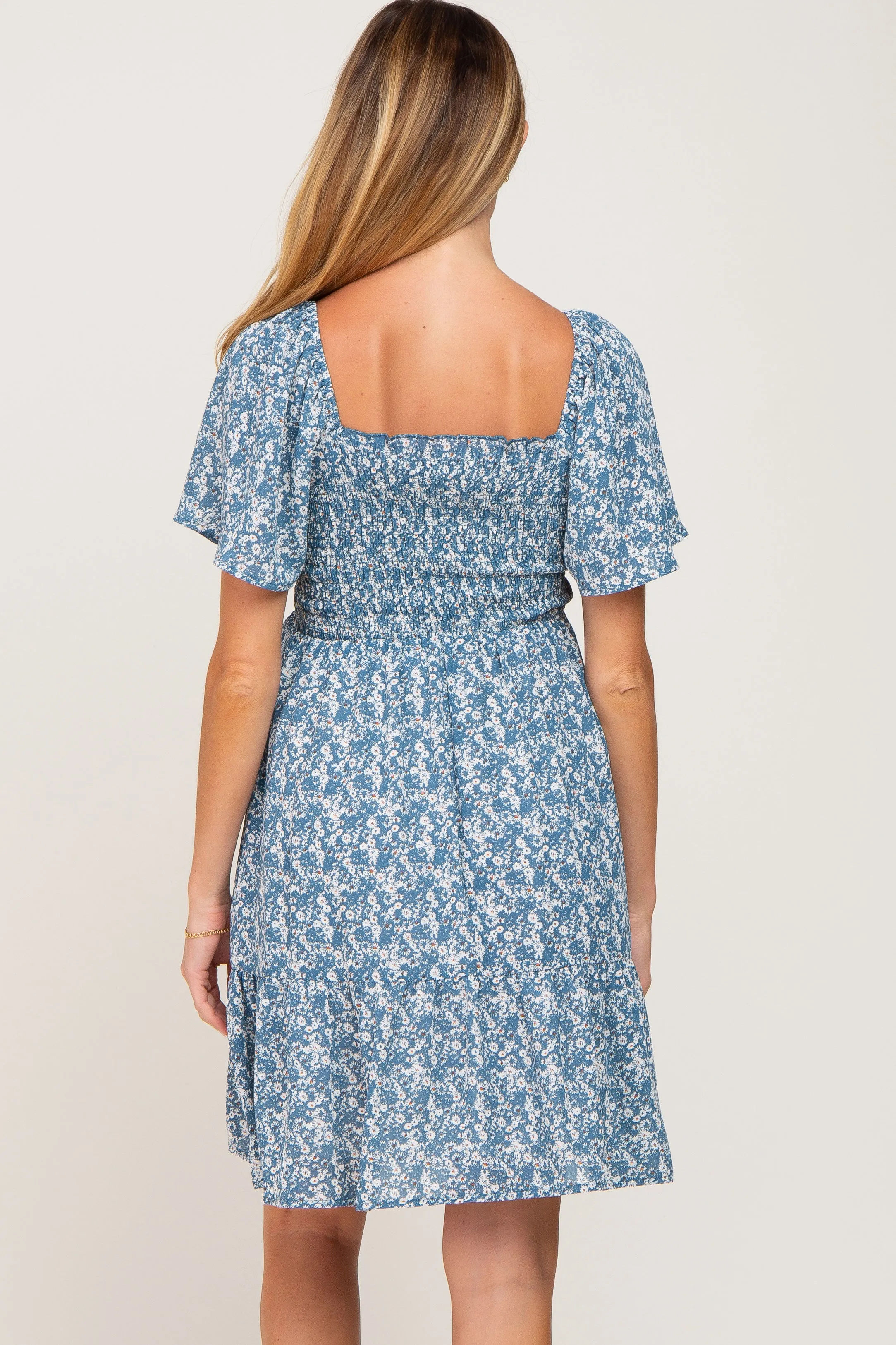 Blue Floral Print Smocked Maternity Dress sold by Pinkblush product image thumbnail 3