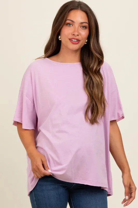 Lavender Raw Rolled Hem Maternity Top sold by Pinkblush