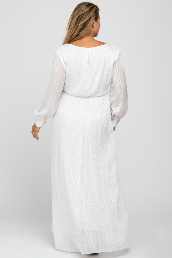 White Metallic Striped Chiffon Maternity Plus Maxi Dress sold by Pinkblush product image thumbnail 3