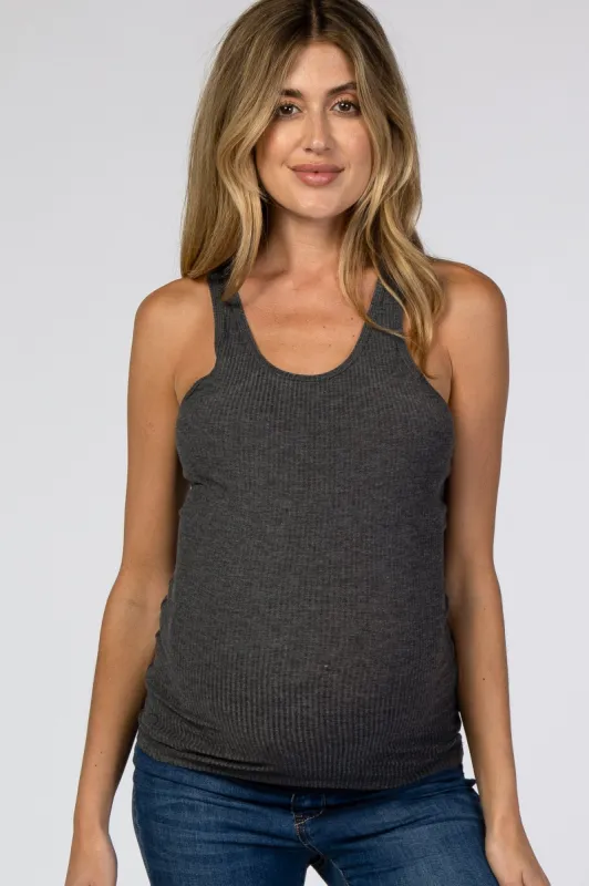 Charcoal Ribbed Racerback Maternity Tank Top sold by Pinkblush