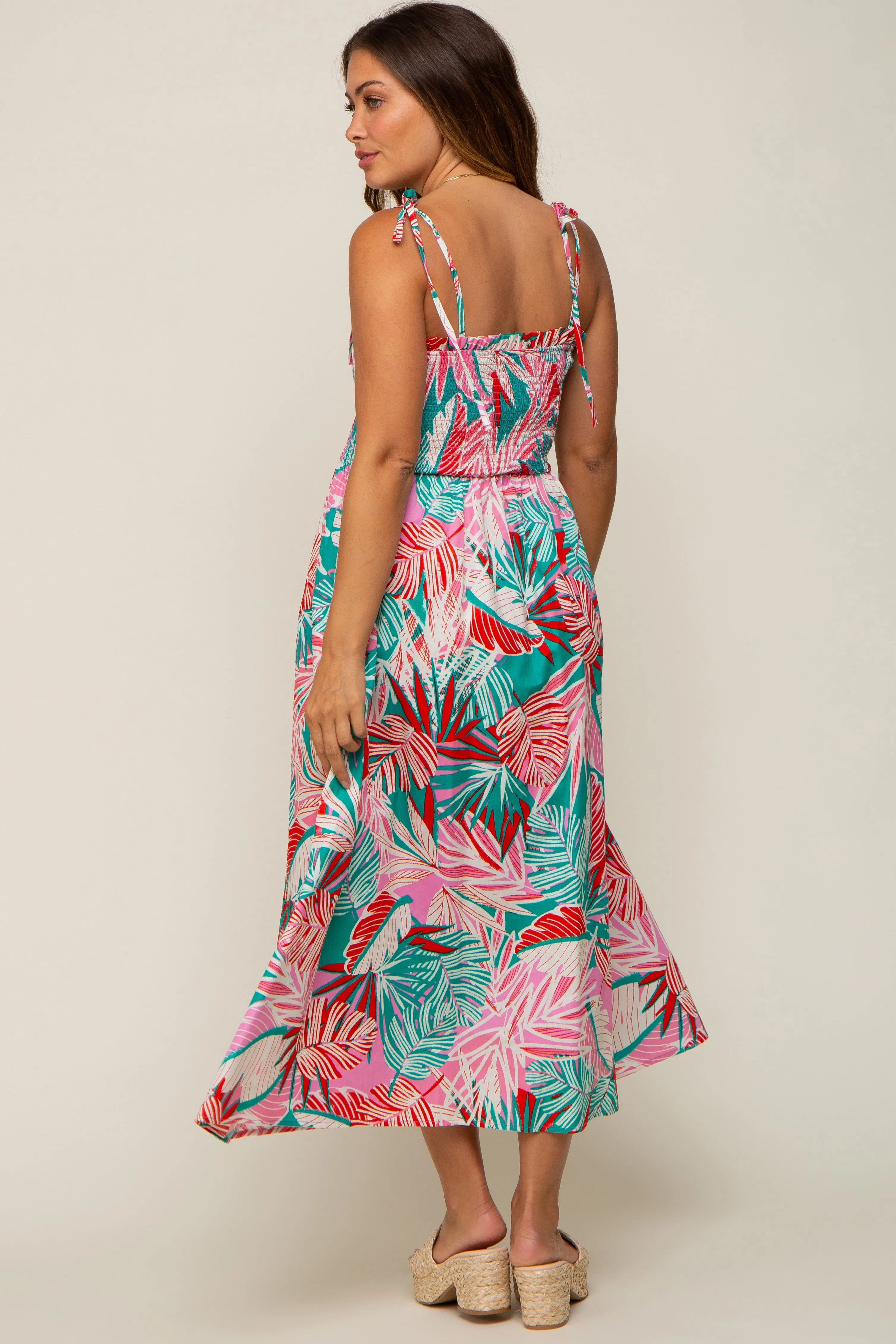 Turquoise Leaf Print Button Accent Maternity Maxi Dress sold by Pinkblush product image thumbnail 3
