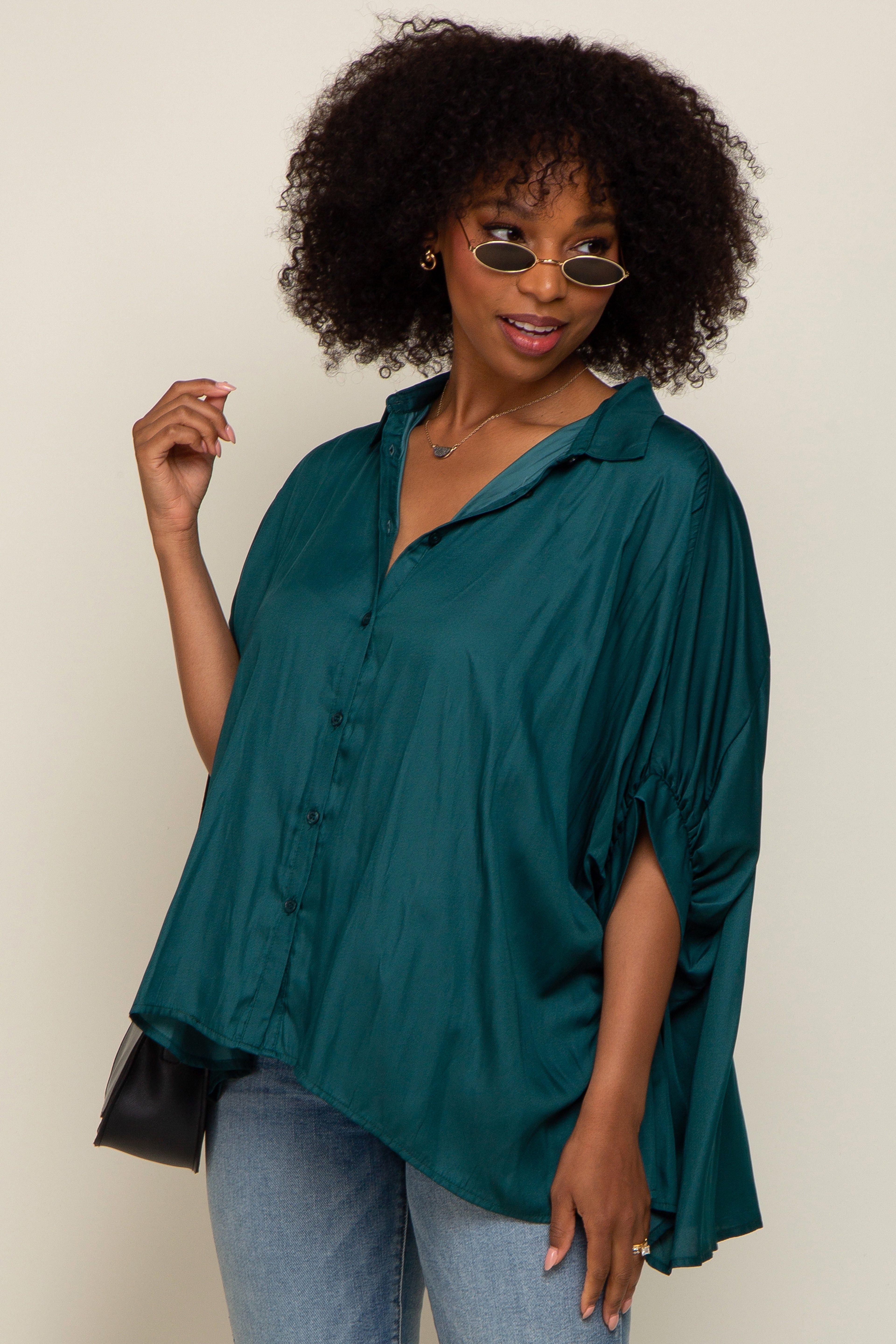 Green Oversized Button Down Blouse sold by Pinkblush product image thumbnail 3