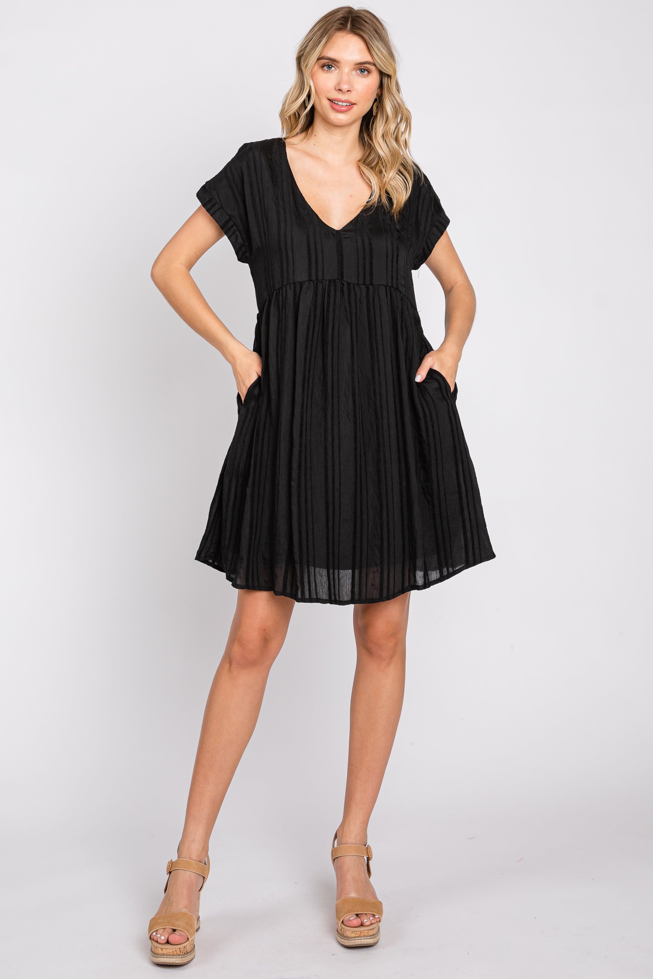 Black Striped Pocketed Maternity Dress sold by Pinkblush product image thumbnail 4