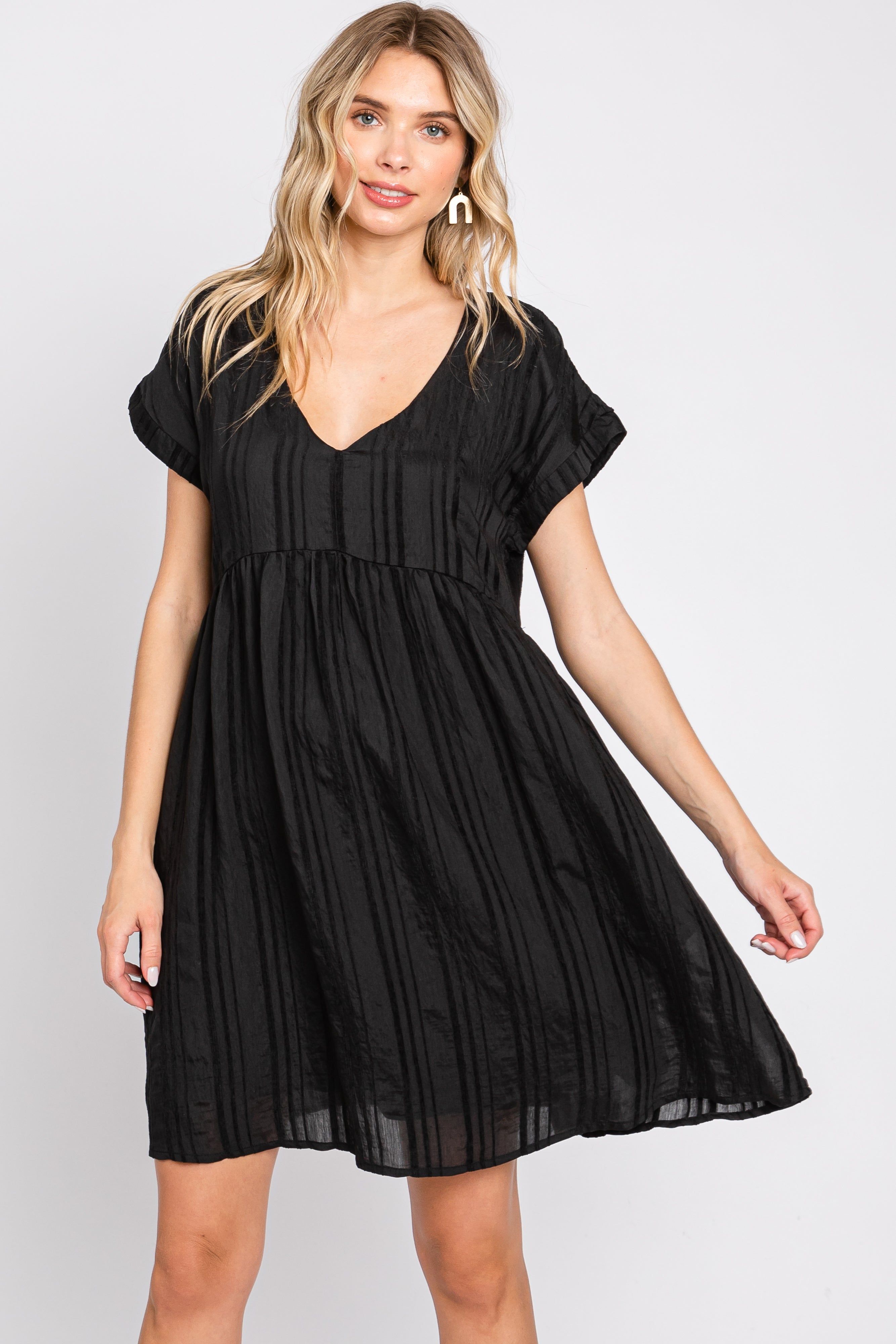 Black Striped Pocketed Maternity Dress sold by Pinkblush