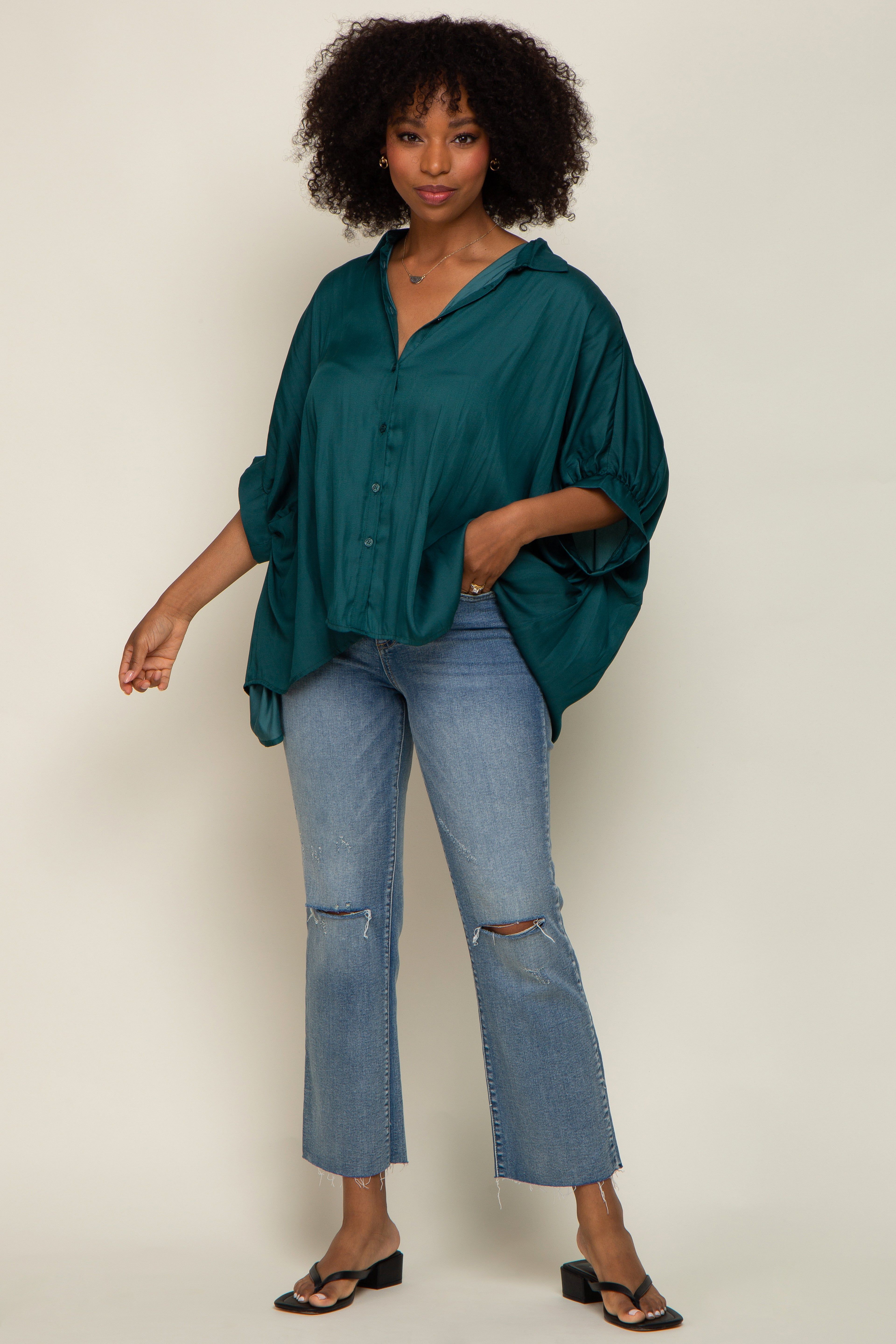 Green Oversized Button Down Blouse sold by Pinkblush