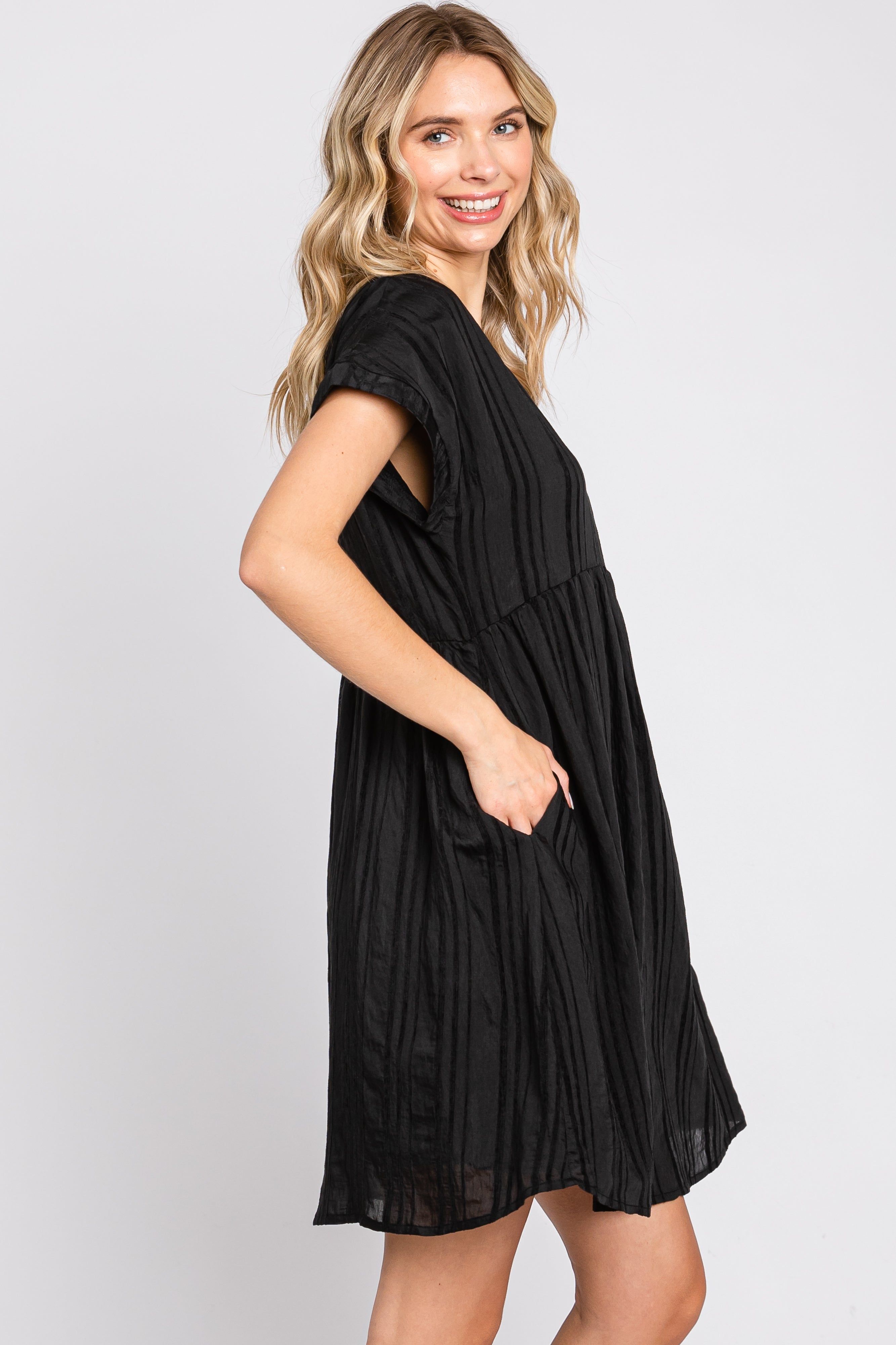 Black Striped Pocketed Maternity Dress sold by Pinkblush product image thumbnail 2