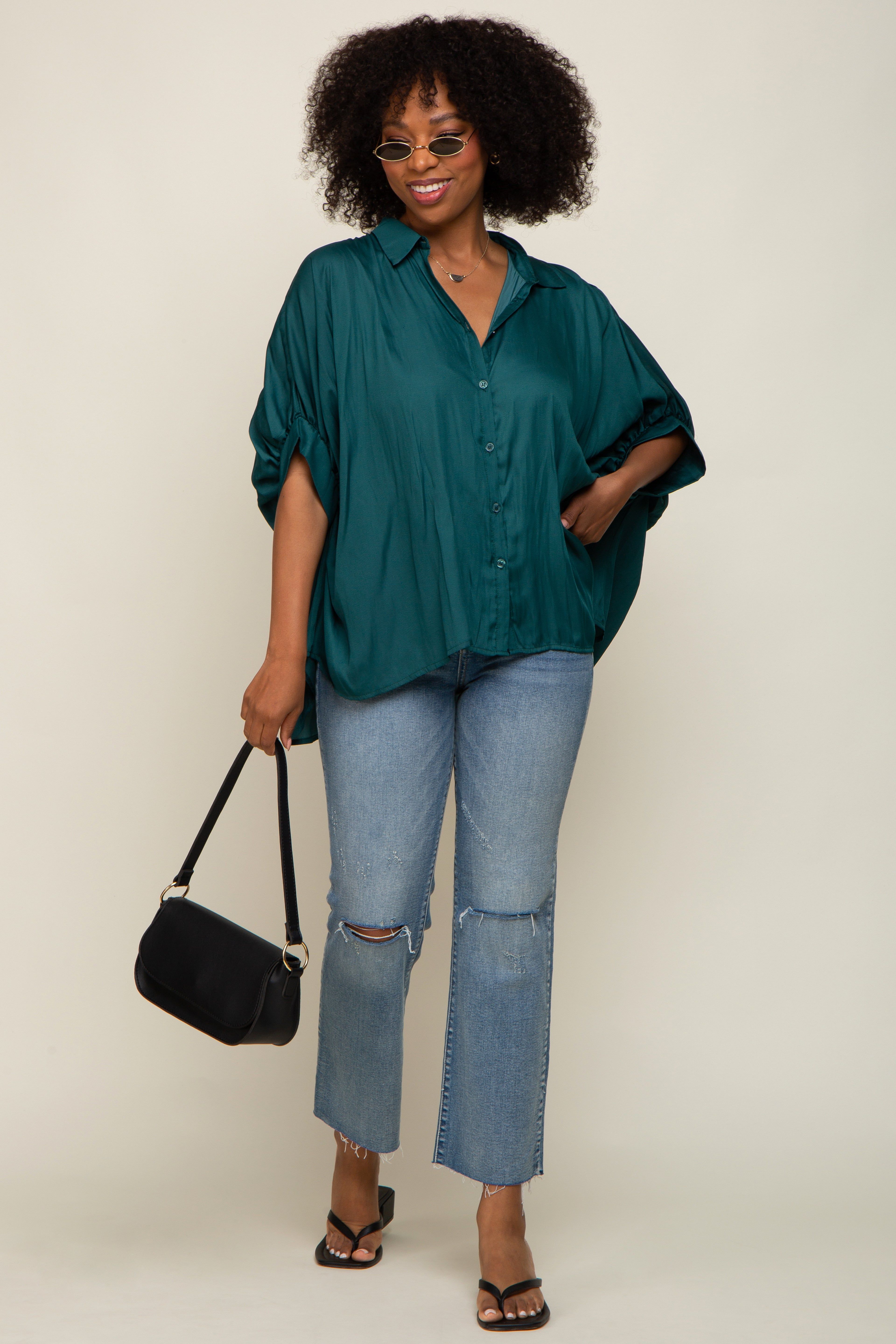 Green Oversized Button Down Blouse sold by Pinkblush product image thumbnail 5