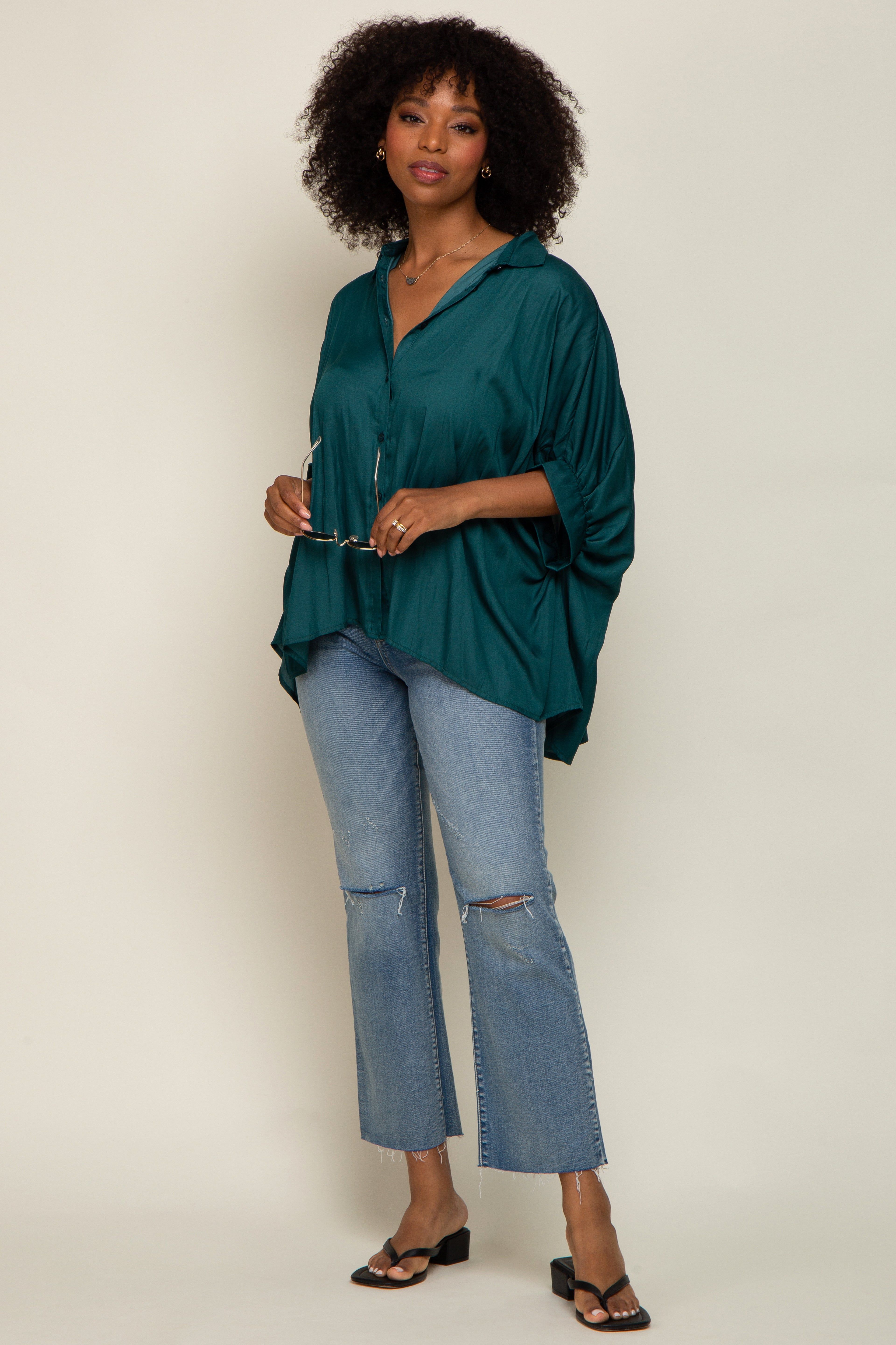 Green Oversized Button Down Blouse sold by Pinkblush product image thumbnail 2