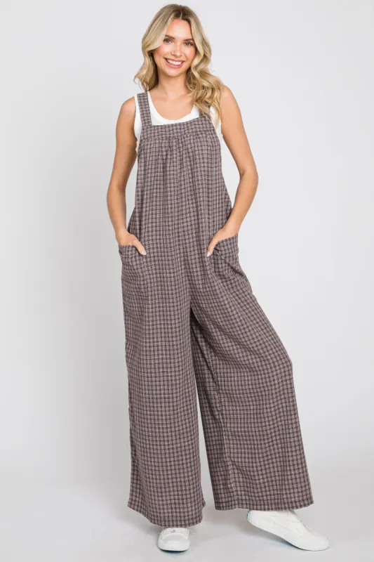 Mocha Plaid Tie Back Overall sold by Pinkblush