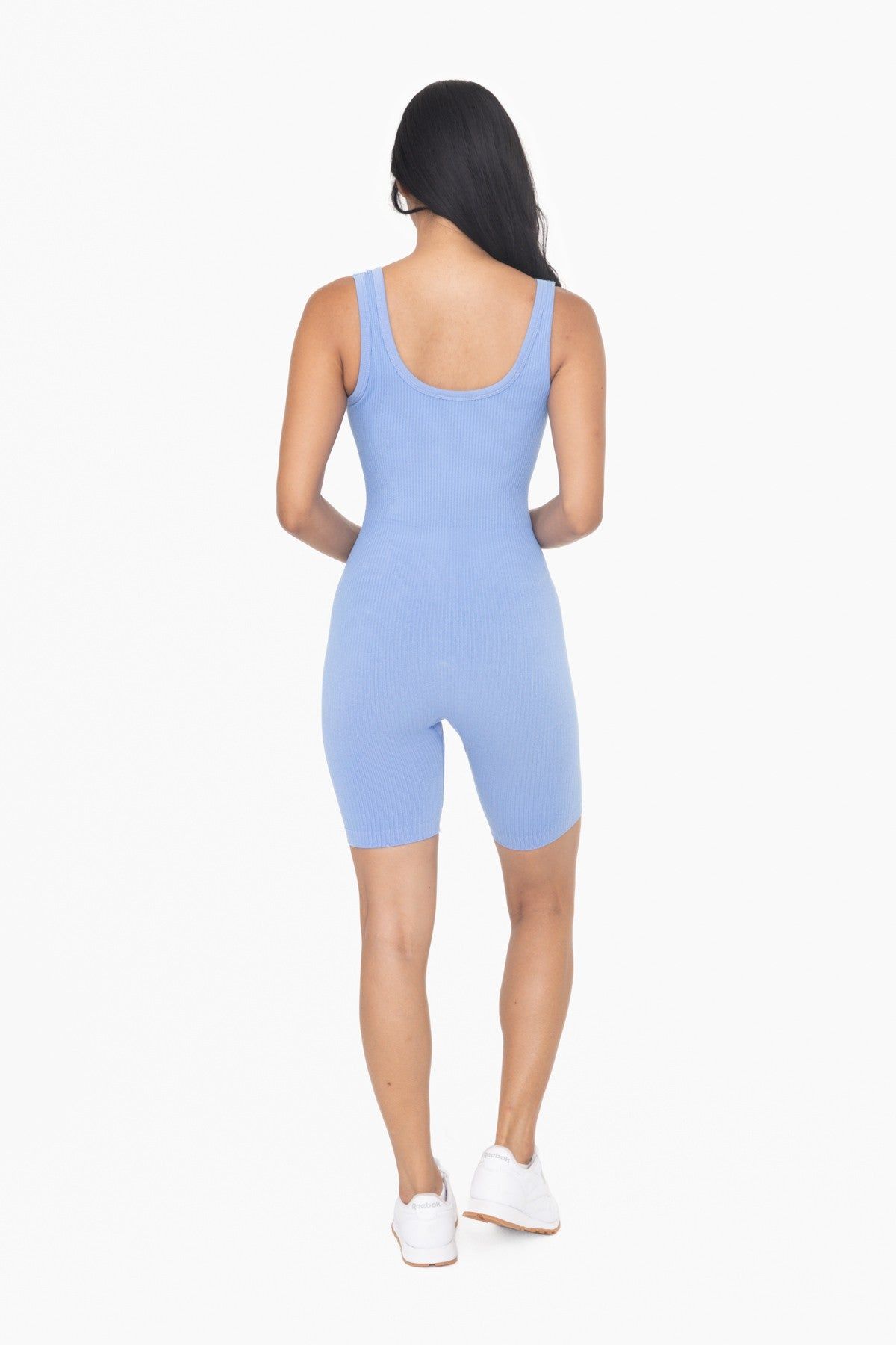 Light Blue Ribbed Sleeveless Fitted Romper sold by Pinkblush product image thumbnail 3