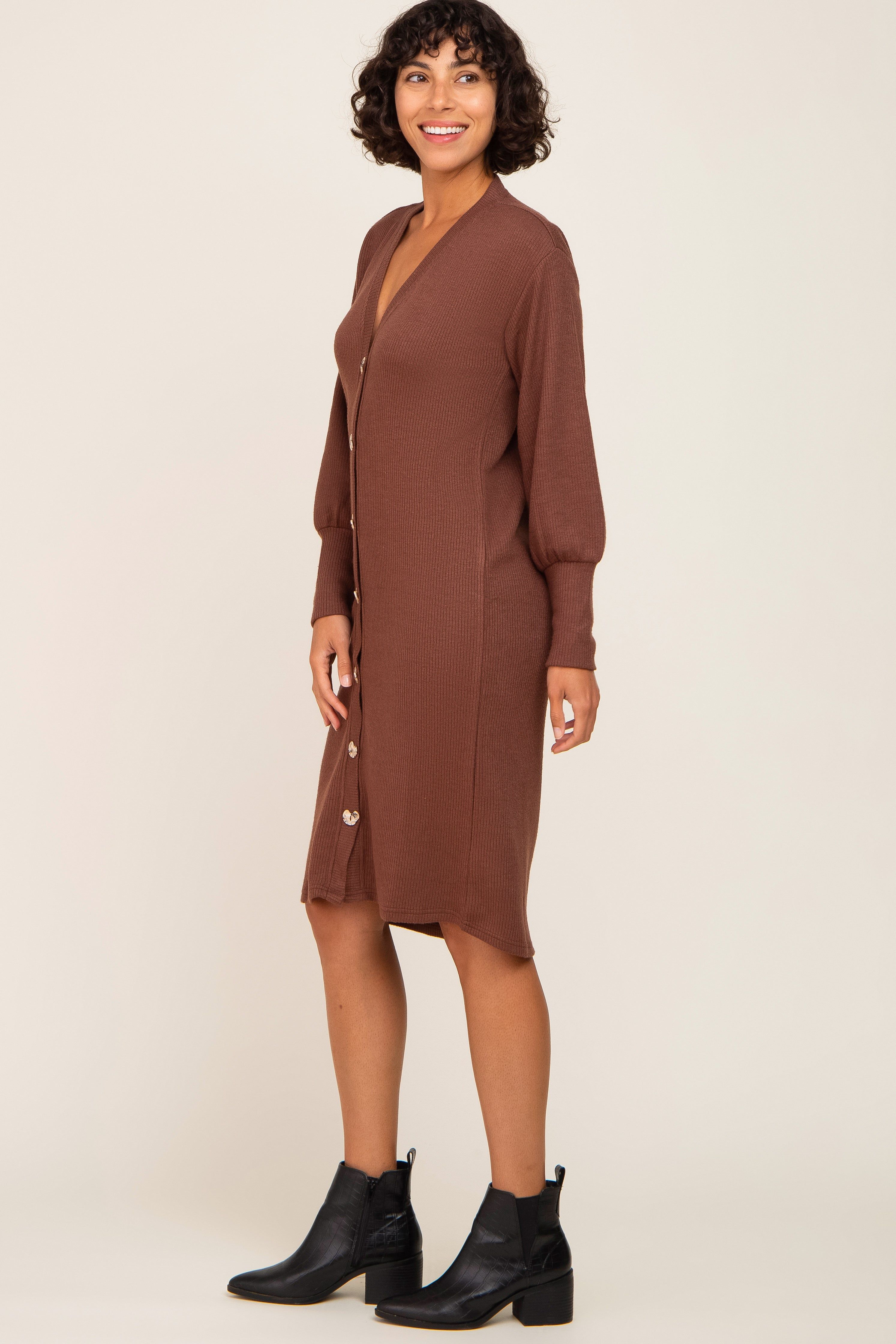 Brown Long Button Down Cardigan/Dress sold by Pinkblush product image thumbnail 2