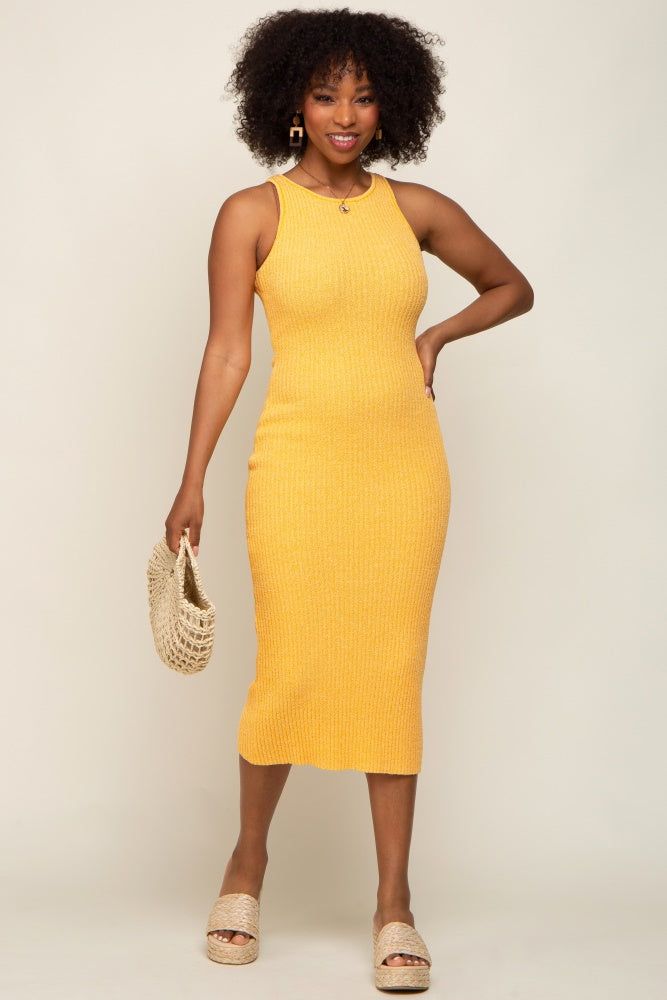 Gold Sleeveless Ribbed Knit Fitted Midi Dress sold by Pinkblush product image thumbnail 5
