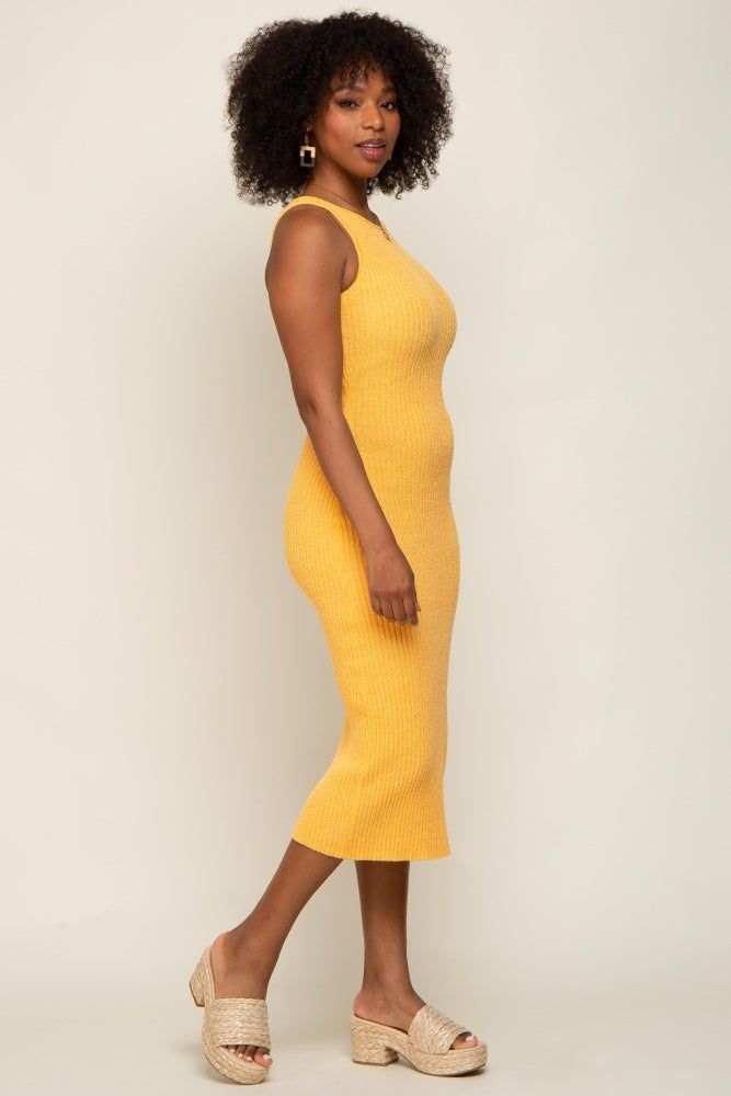 Gold Sleeveless Ribbed Knit Fitted Midi Dress sold by Pinkblush product image thumbnail 2