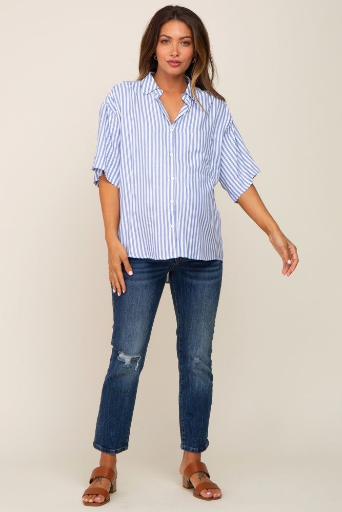 Blue Striped Button Down Maternity Top sold by Pinkblush product image thumbnail 4