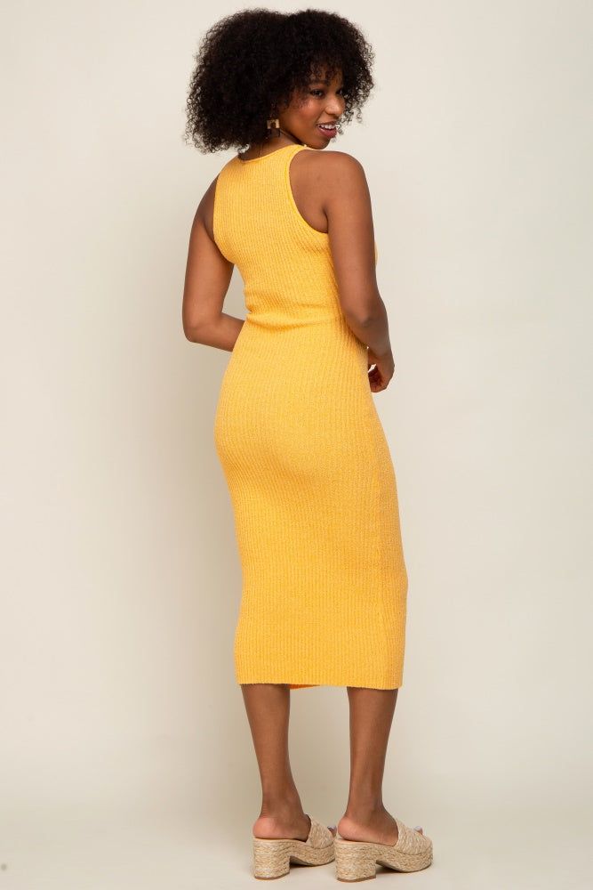 Gold Sleeveless Ribbed Knit Fitted Midi Dress sold by Pinkblush product image thumbnail 3