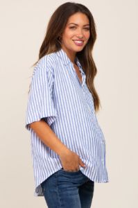 Blue Striped Button Down Maternity Top sold by Pinkblush