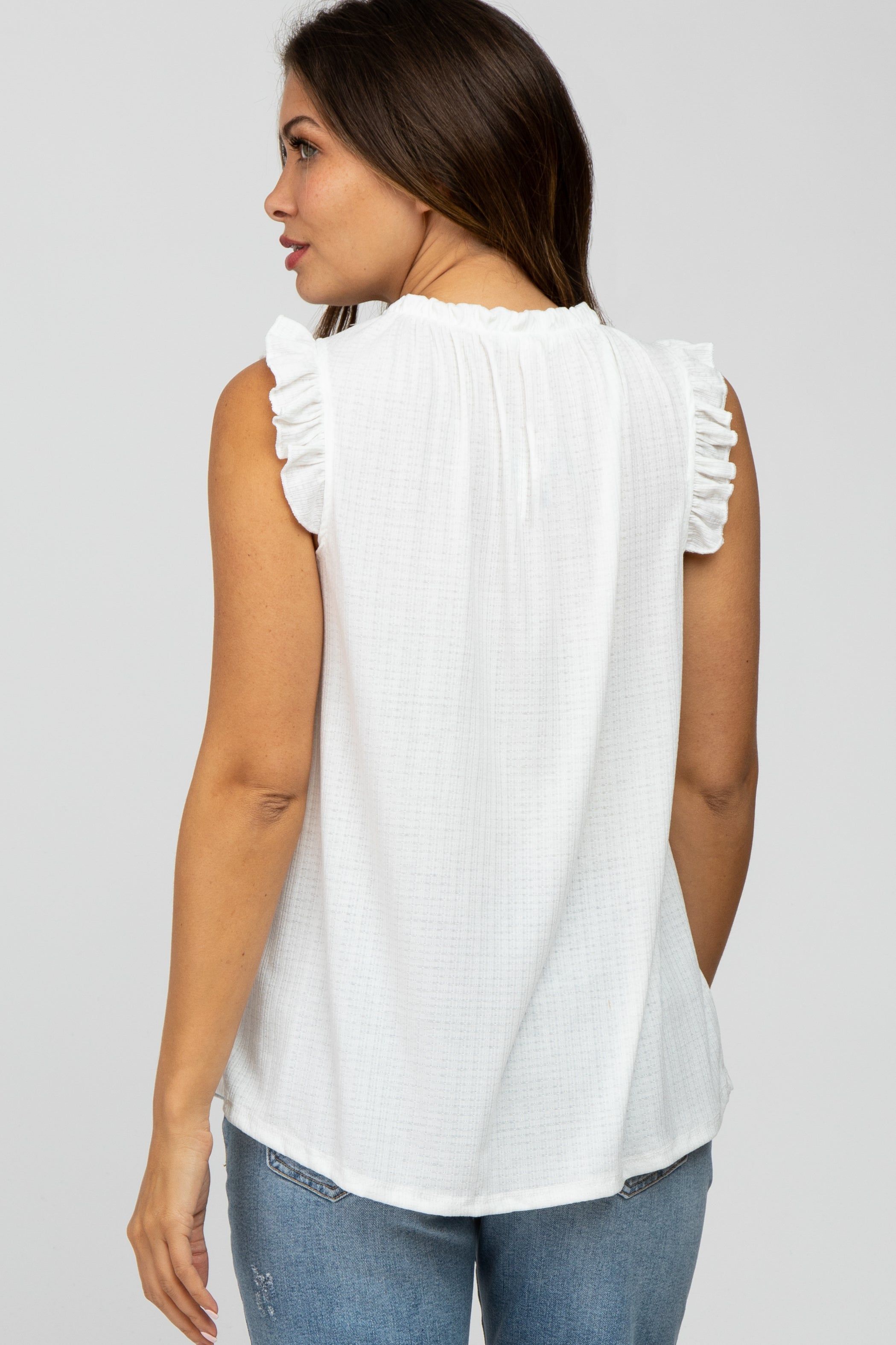 Ivory Ruffle Accent High Neck Maternity Top sold by Pinkblush product image thumbnail 4