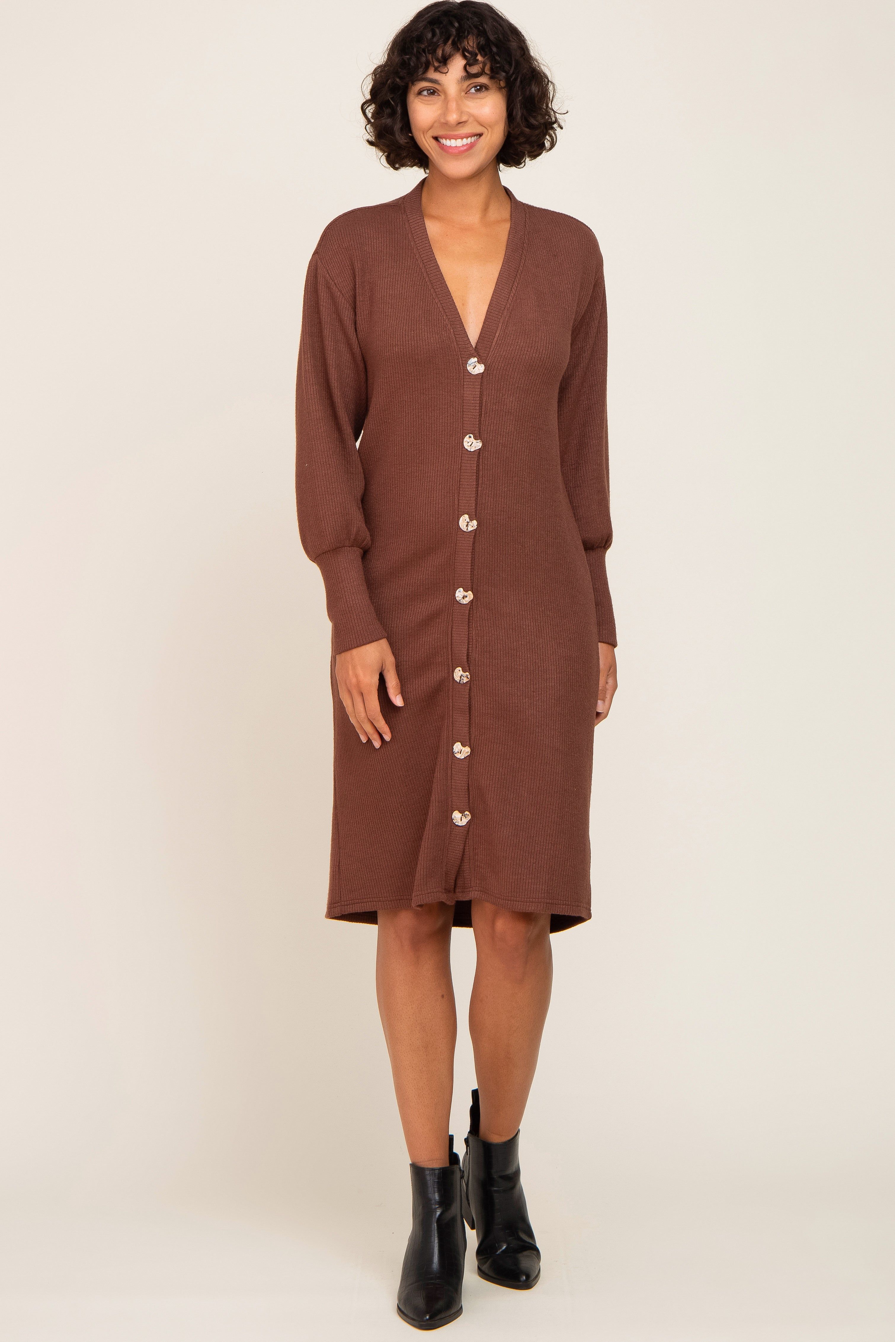 Brown Long Button Down Cardigan/Dress sold by Pinkblush