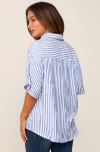 Blue Striped Button Down Maternity Top sold by Pinkblush