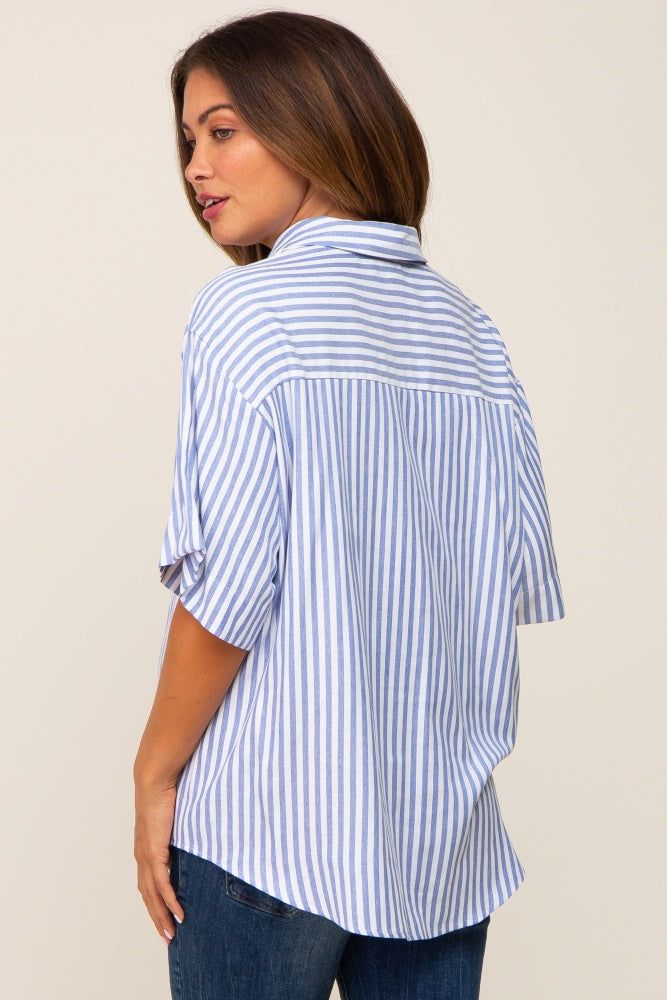Blue Striped Button Down Maternity Top sold by Pinkblush product image thumbnail 3
