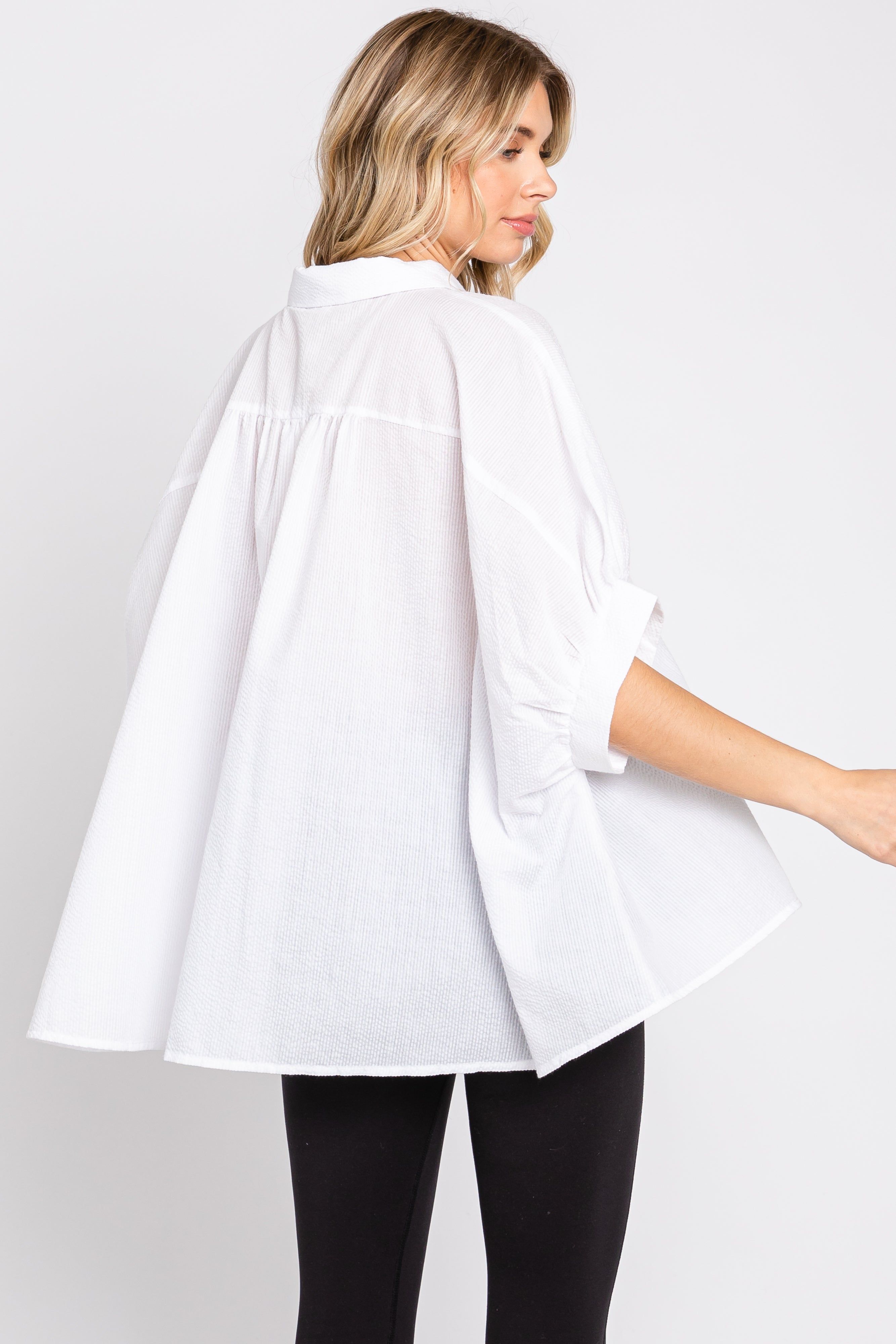 White Striped Button-Down Dolman Short Sleeve Top sold by Pinkblush product image thumbnail 3