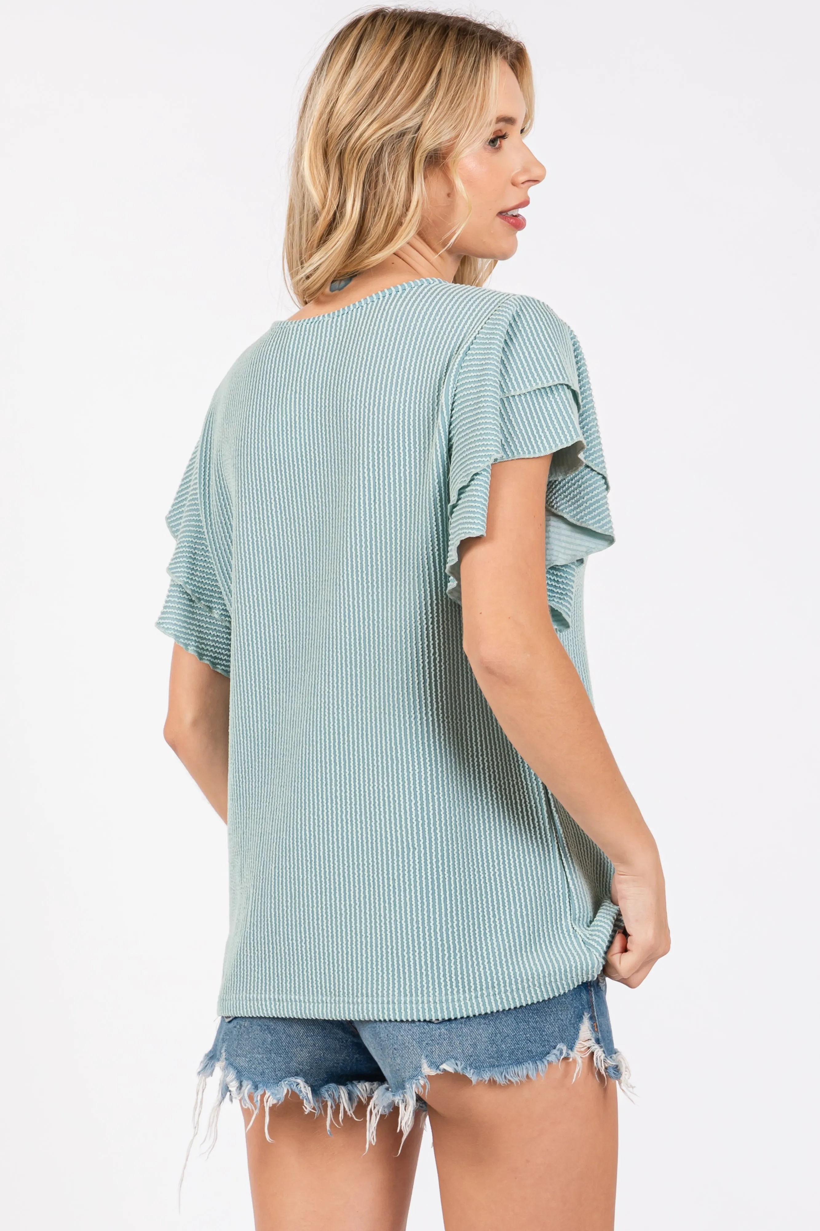 Aqua Ruffle Sleeve Ribbed Top sold by Pinkblush product image thumbnail 3