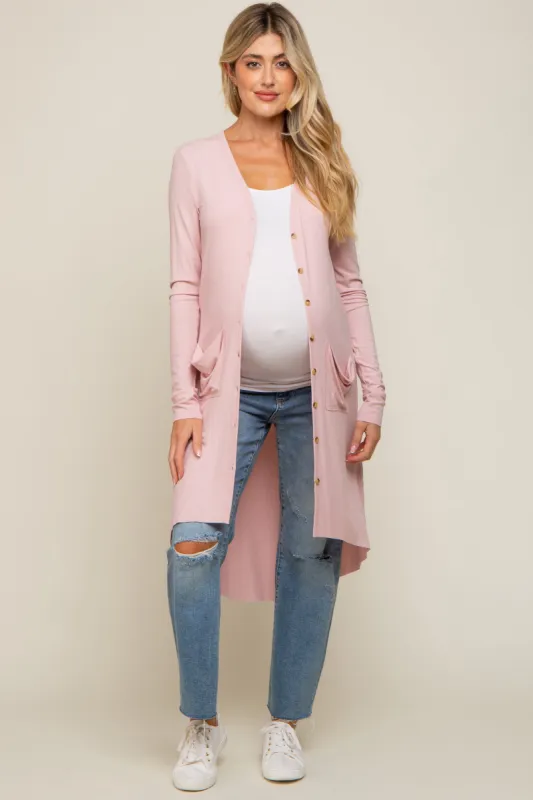 Light Pink Button Front Knit Maternity Cardigan sold by Pinkblush
