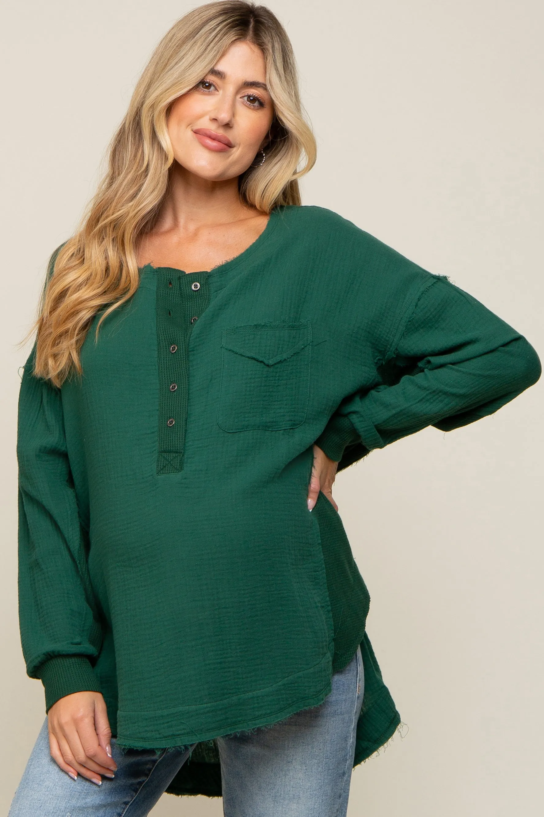 Forest Green Lightweight Button Front Maternity Tunic Top sold by Pinkblush