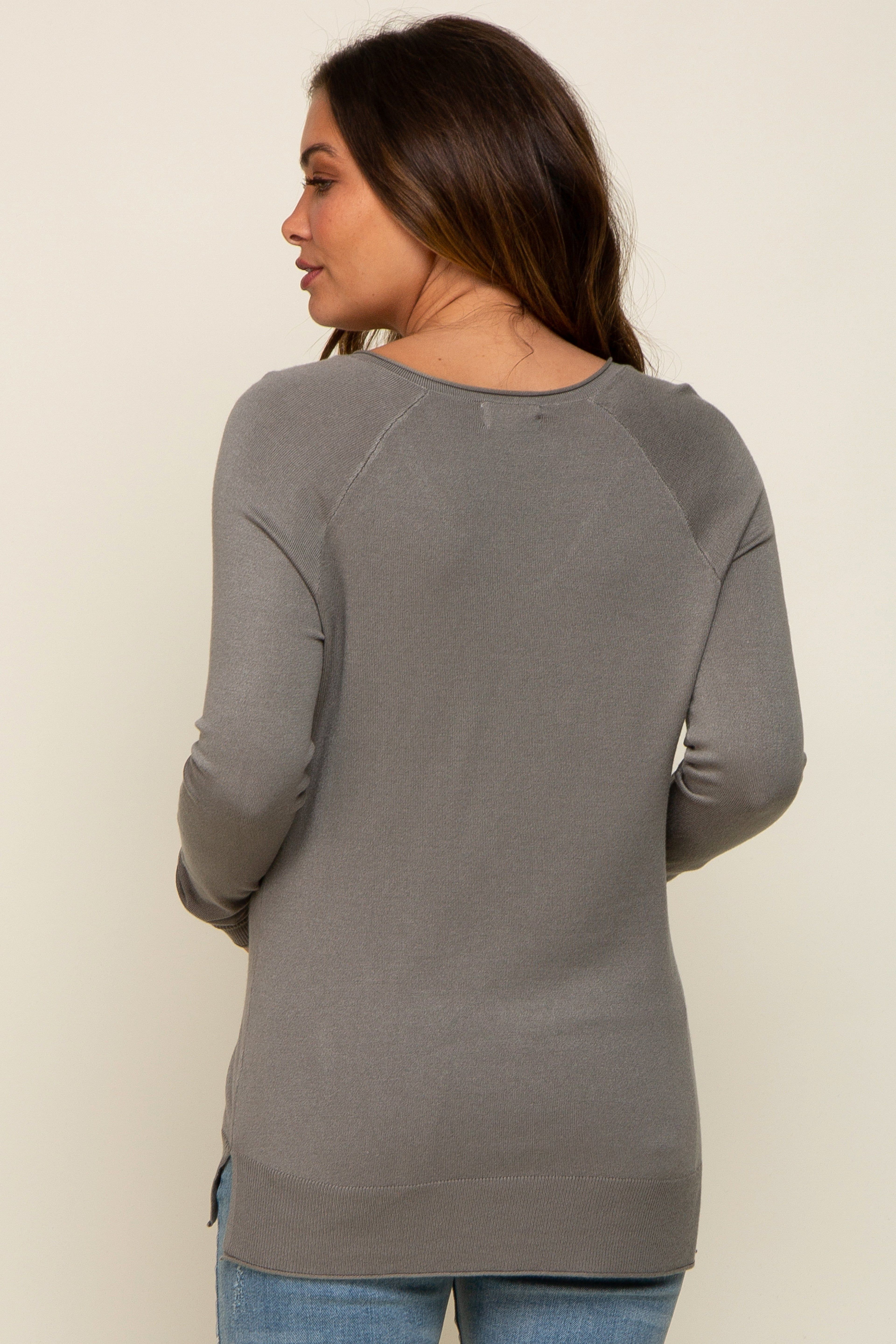 Olive Fine Knit V-Neck Side Slit Maternity Top sold by Pinkblush product image thumbnail 3