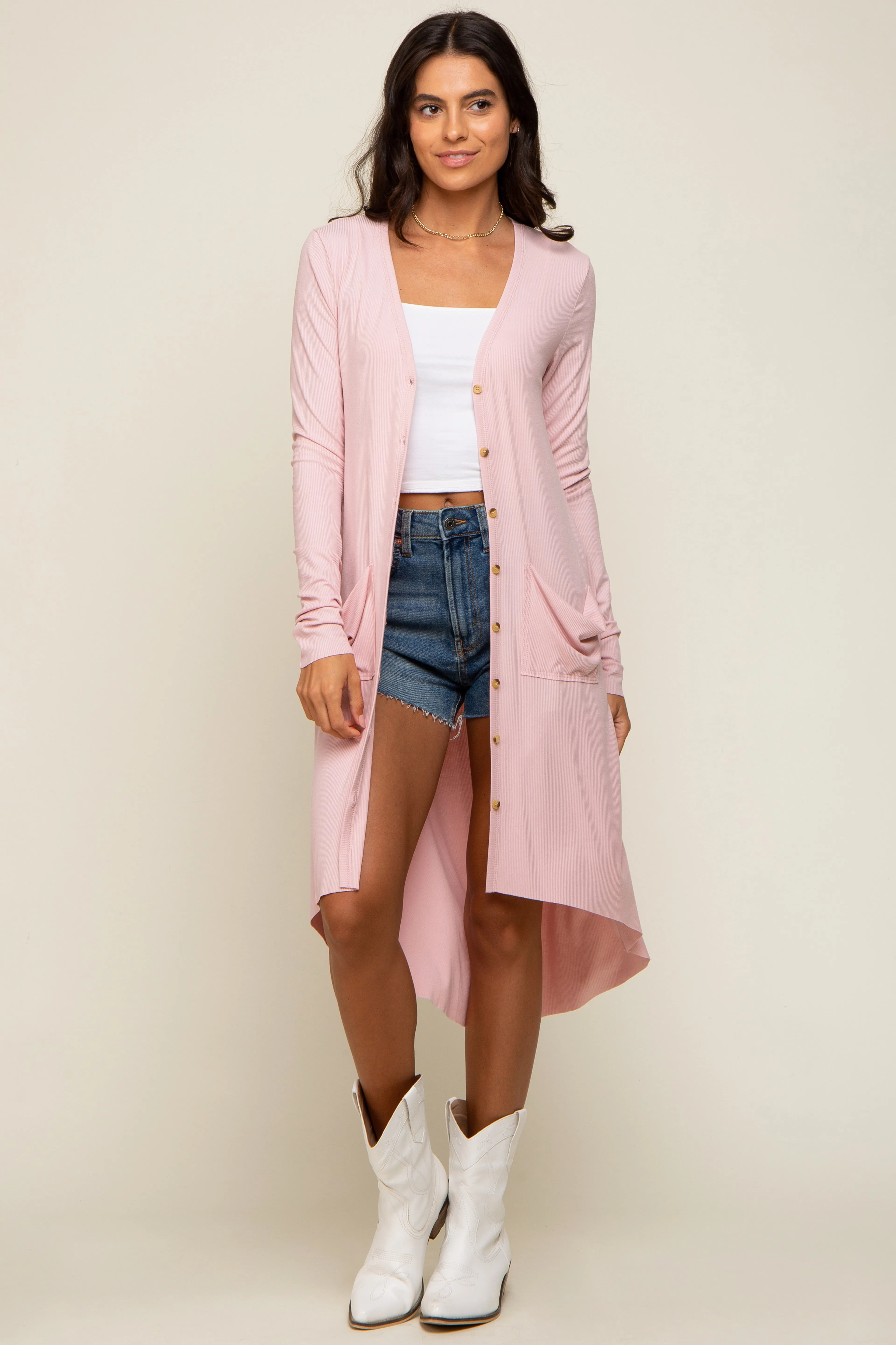 Light Pink Button Front Knit Maternity Cardigan sold by Pinkblush product image thumbnail 5