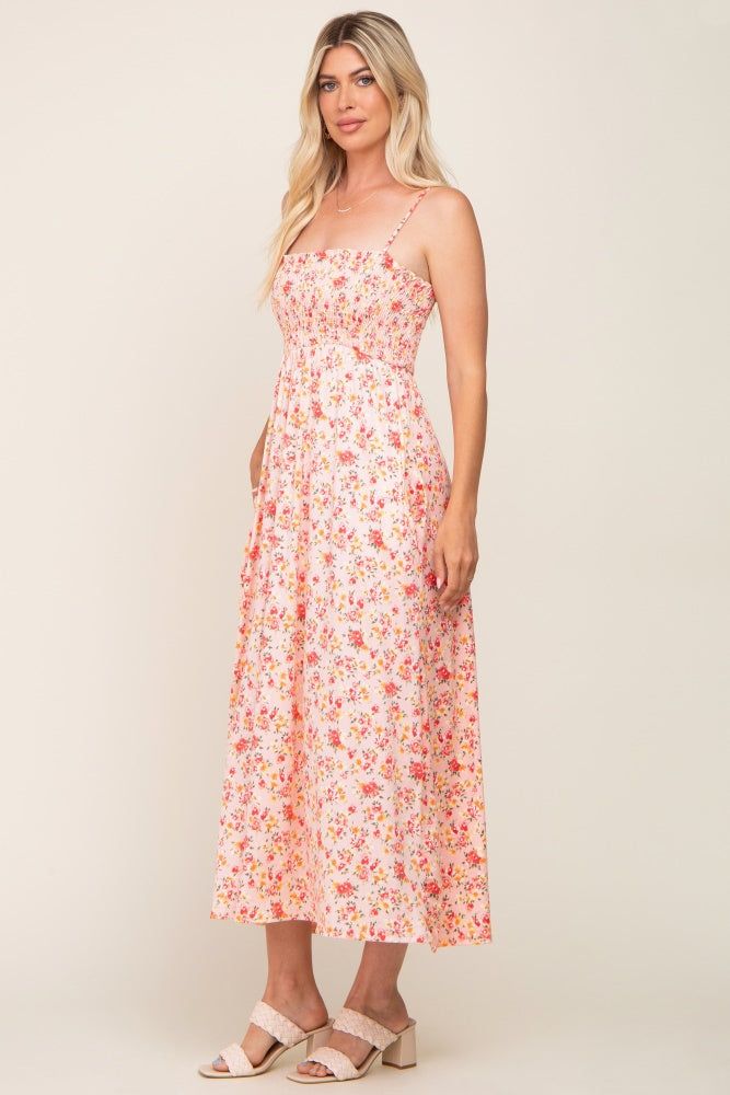 Peach Square Neck Smocked Midi Dress sold by Pinkblush product image thumbnail 2