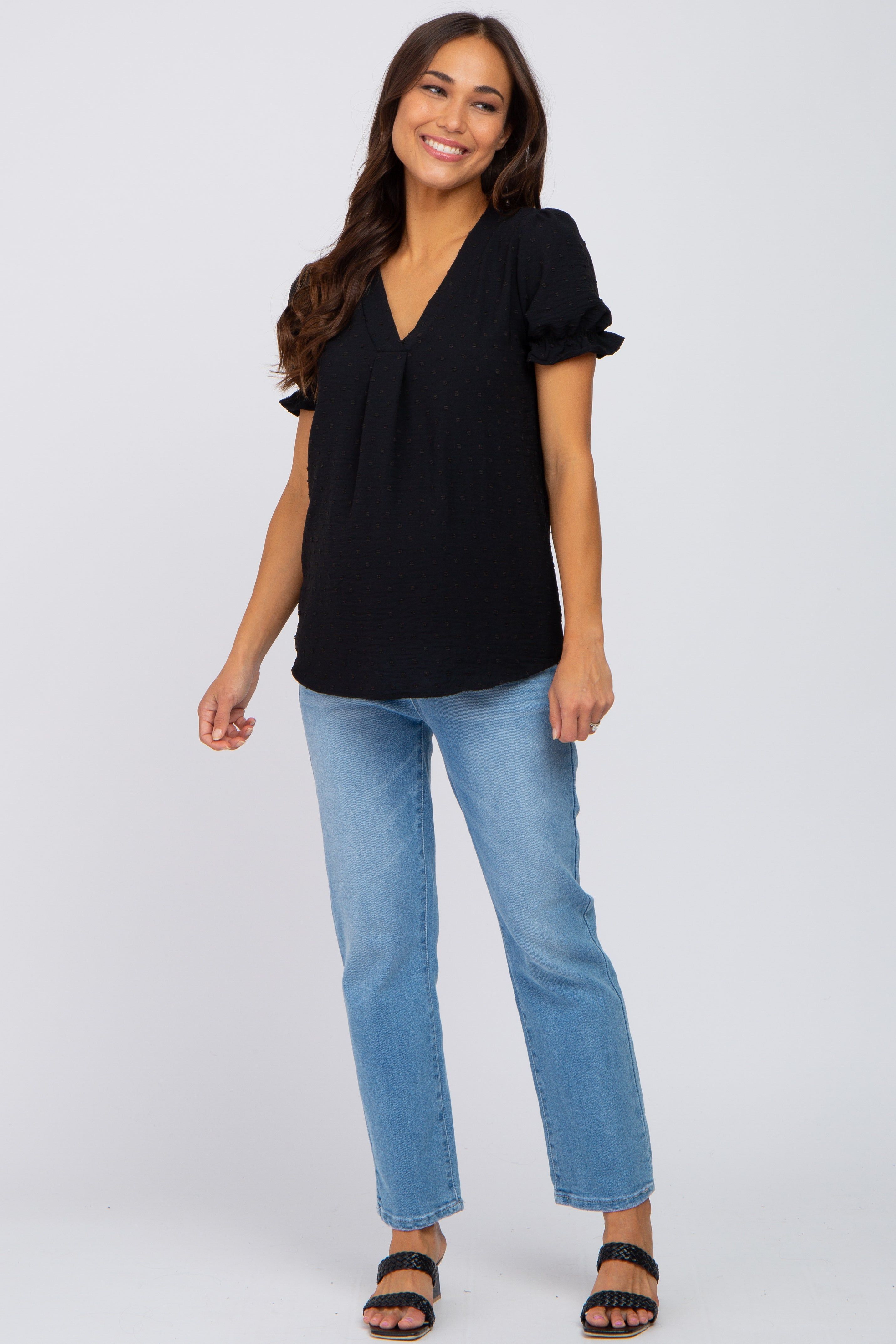 Black Swiss Dot Maternity Blouse sold by Pinkblush product image thumbnail 4