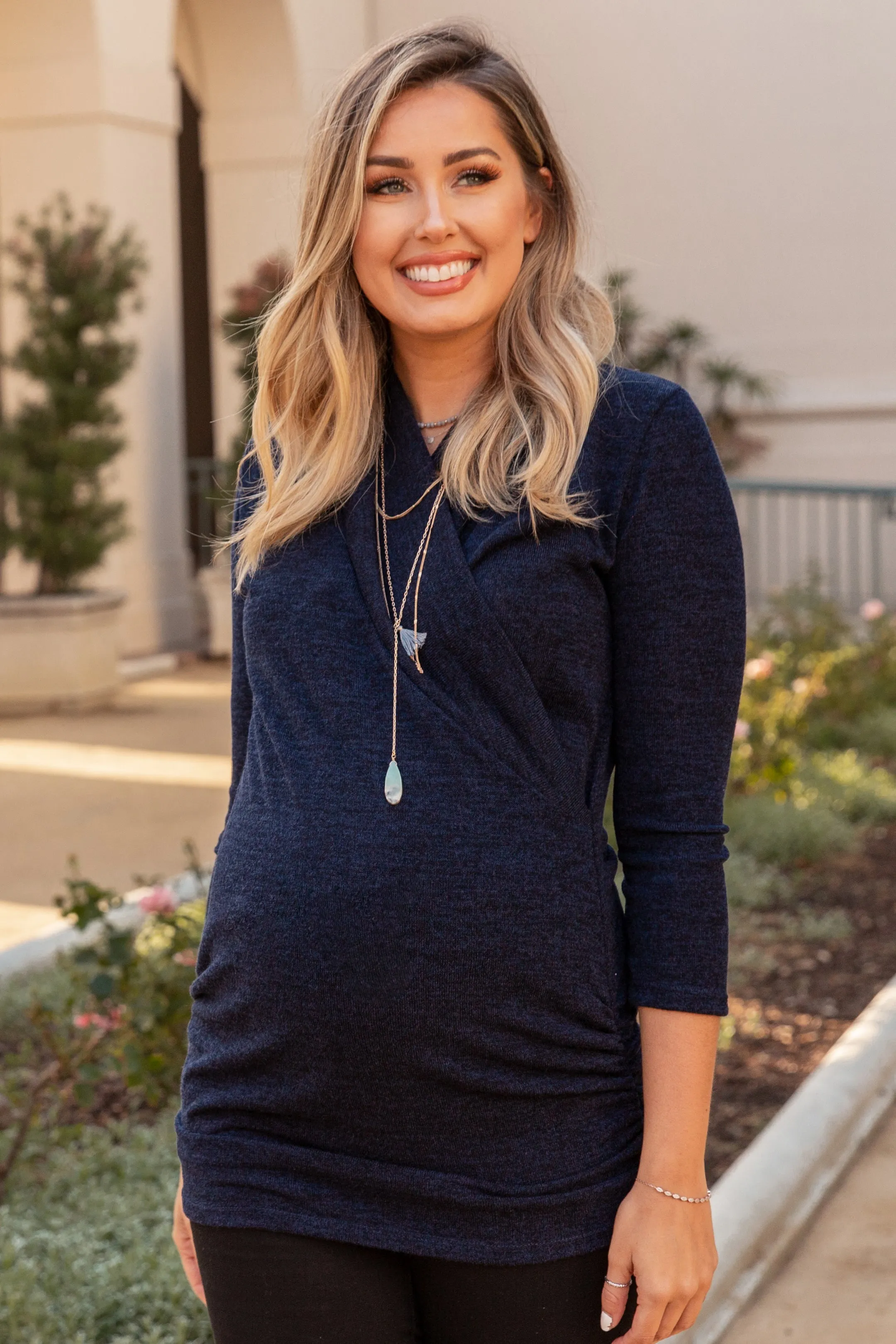 Navy Blue Knit Maternity/Nursing Top sold by Pinkblush