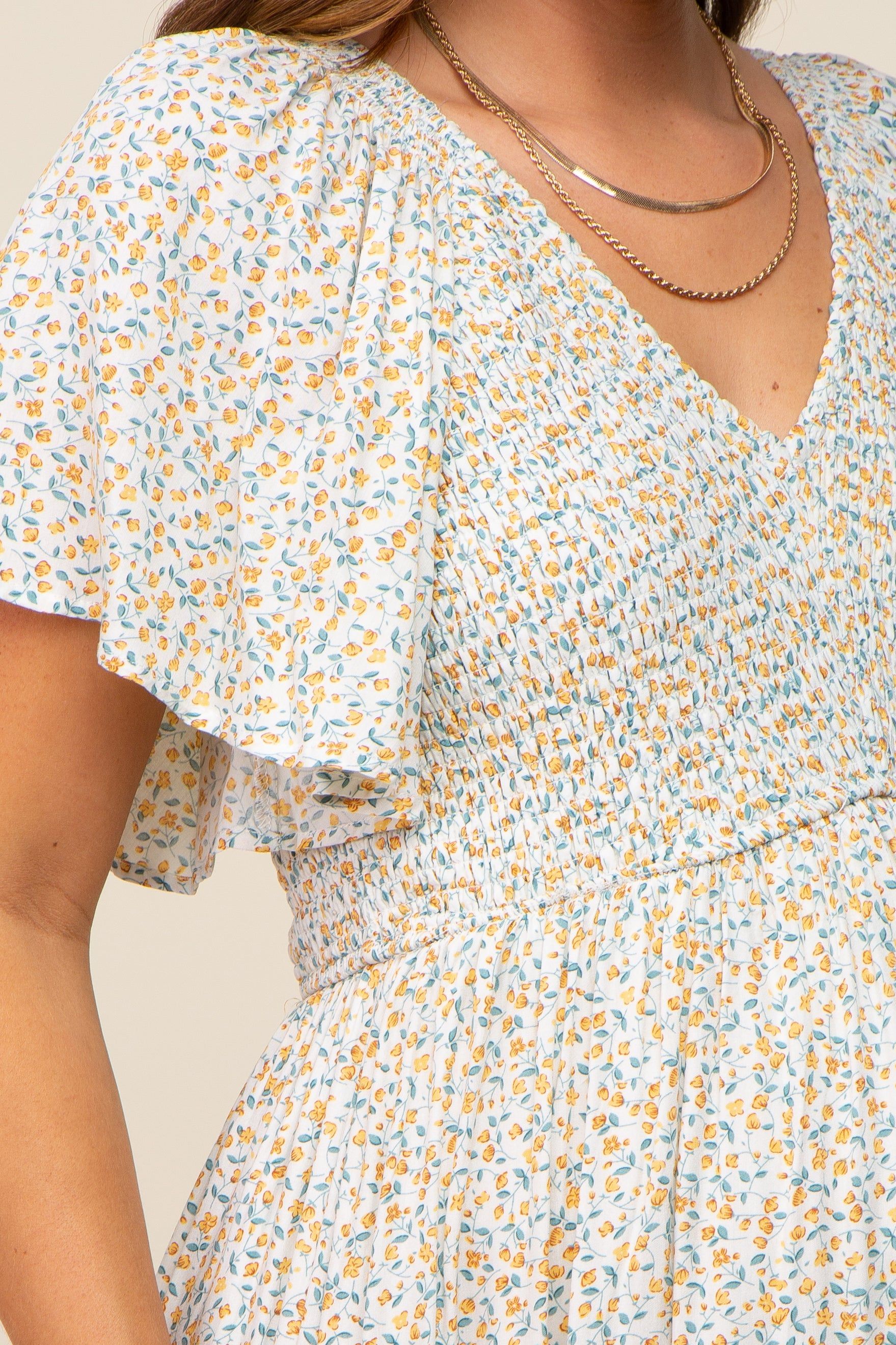 Ivory Floral Smocked Maternity Midi Dress sold by Pinkblush product image thumbnail 5