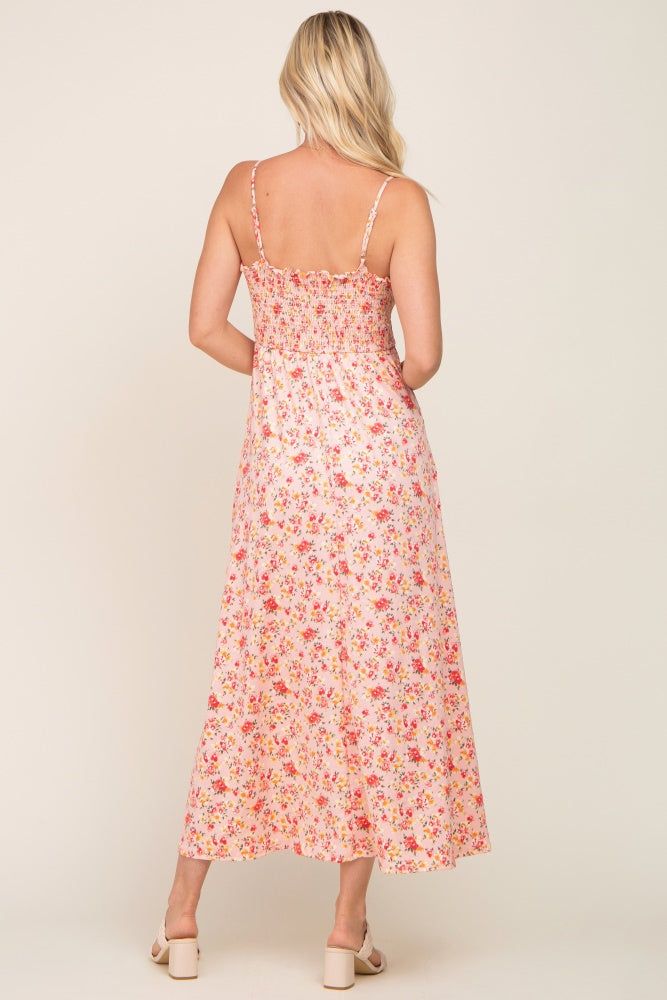 Peach Square Neck Smocked Midi Dress sold by Pinkblush product image thumbnail 3