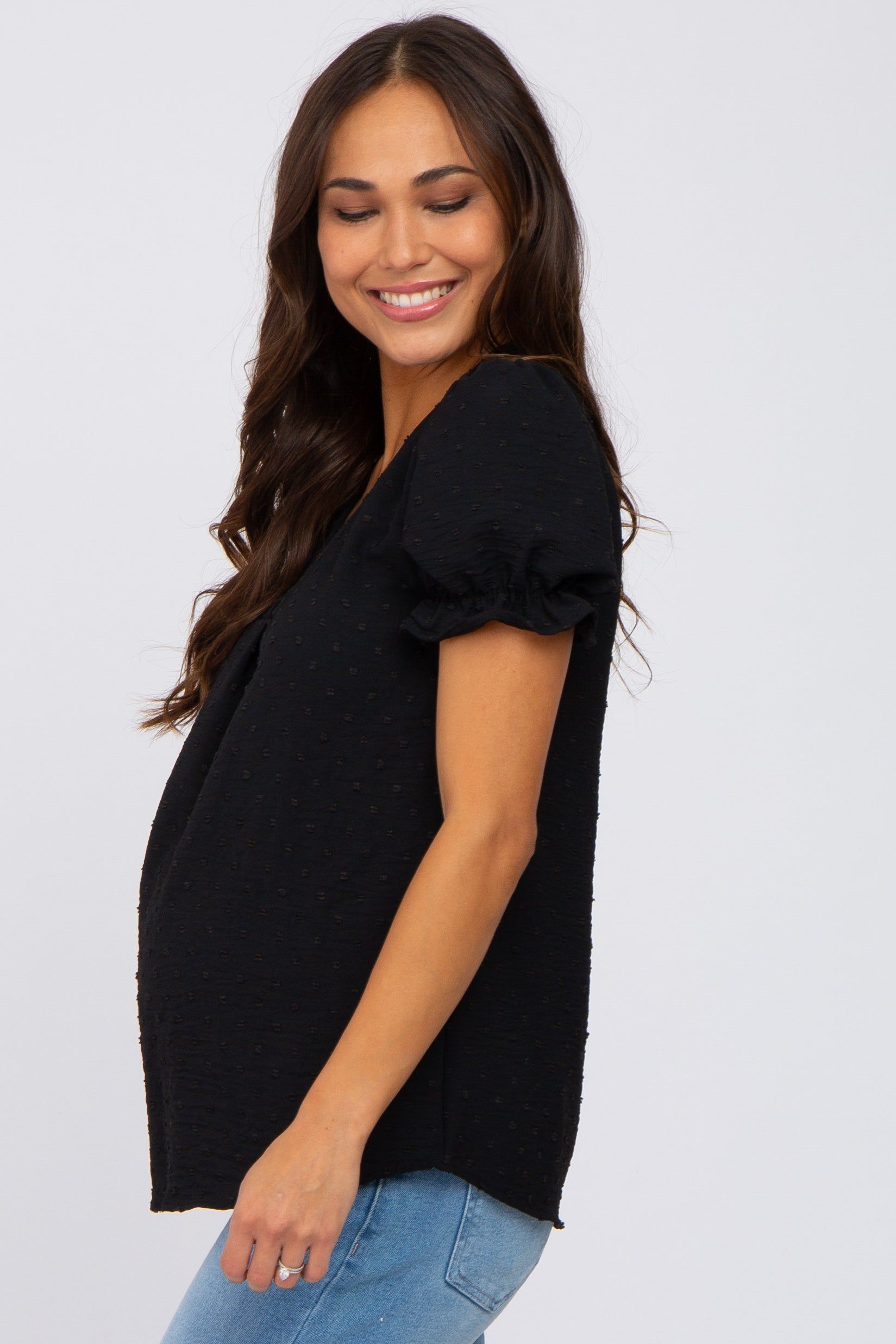 Black Swiss Dot Maternity Blouse sold by Pinkblush product image thumbnail 2