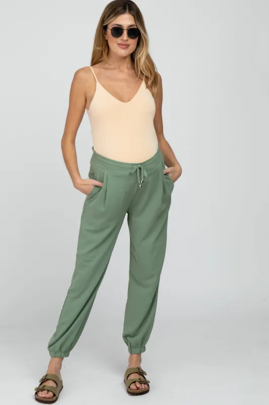 Olive Drawstring Maternity Crop Pants sold by Pinkblush