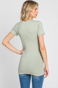 Light Olive V-Neck Short Sleeve Top sold by Pinkblush