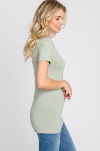 Light Olive V-Neck Short Sleeve Top sold by Pinkblush