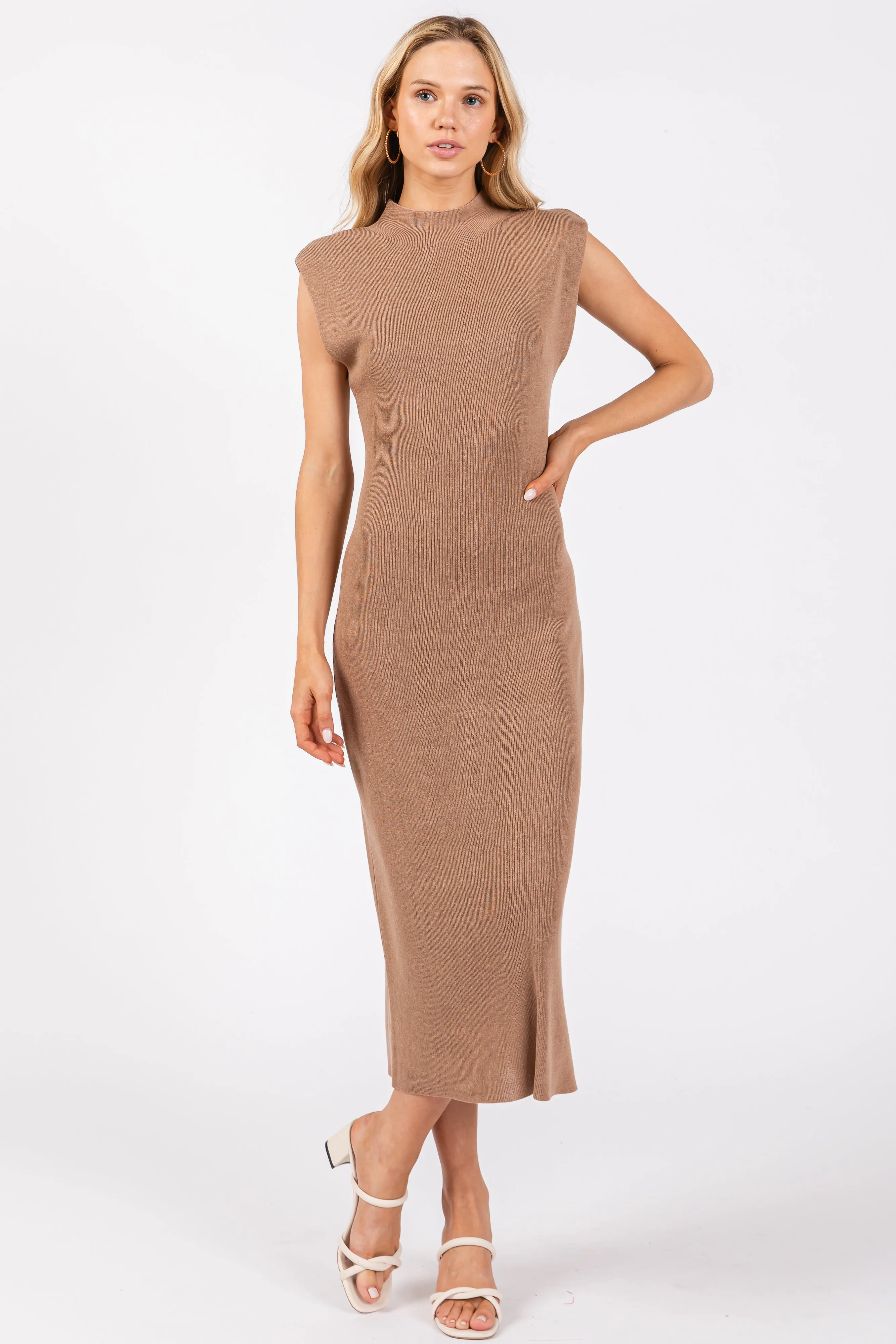 Mocha Knit Mock Neck Maternity Midi Dress sold by Pinkblush product image thumbnail 3