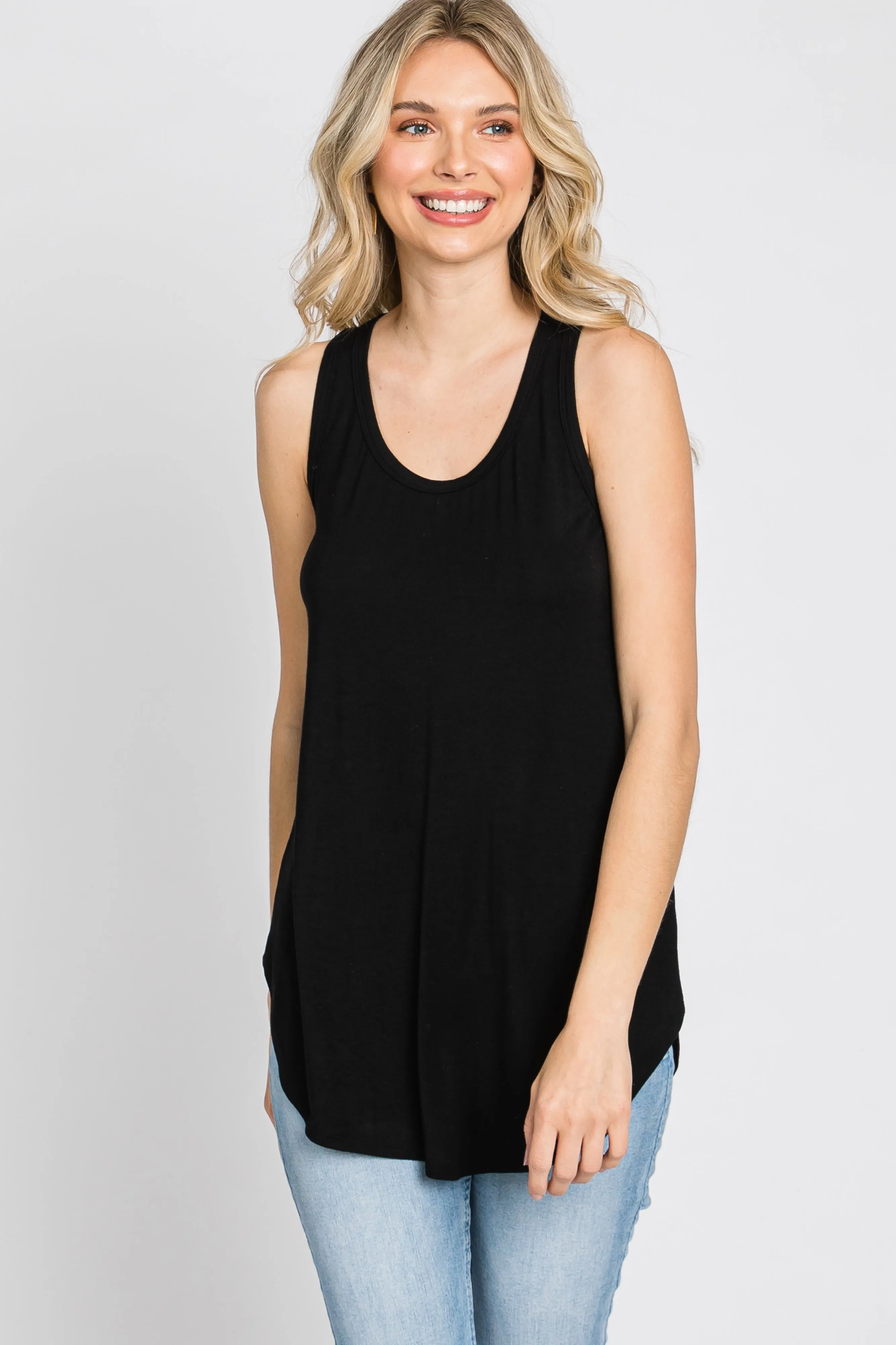Black Racerback Curved Hem Tank Top sold by Pinkblush product image thumbnail 3