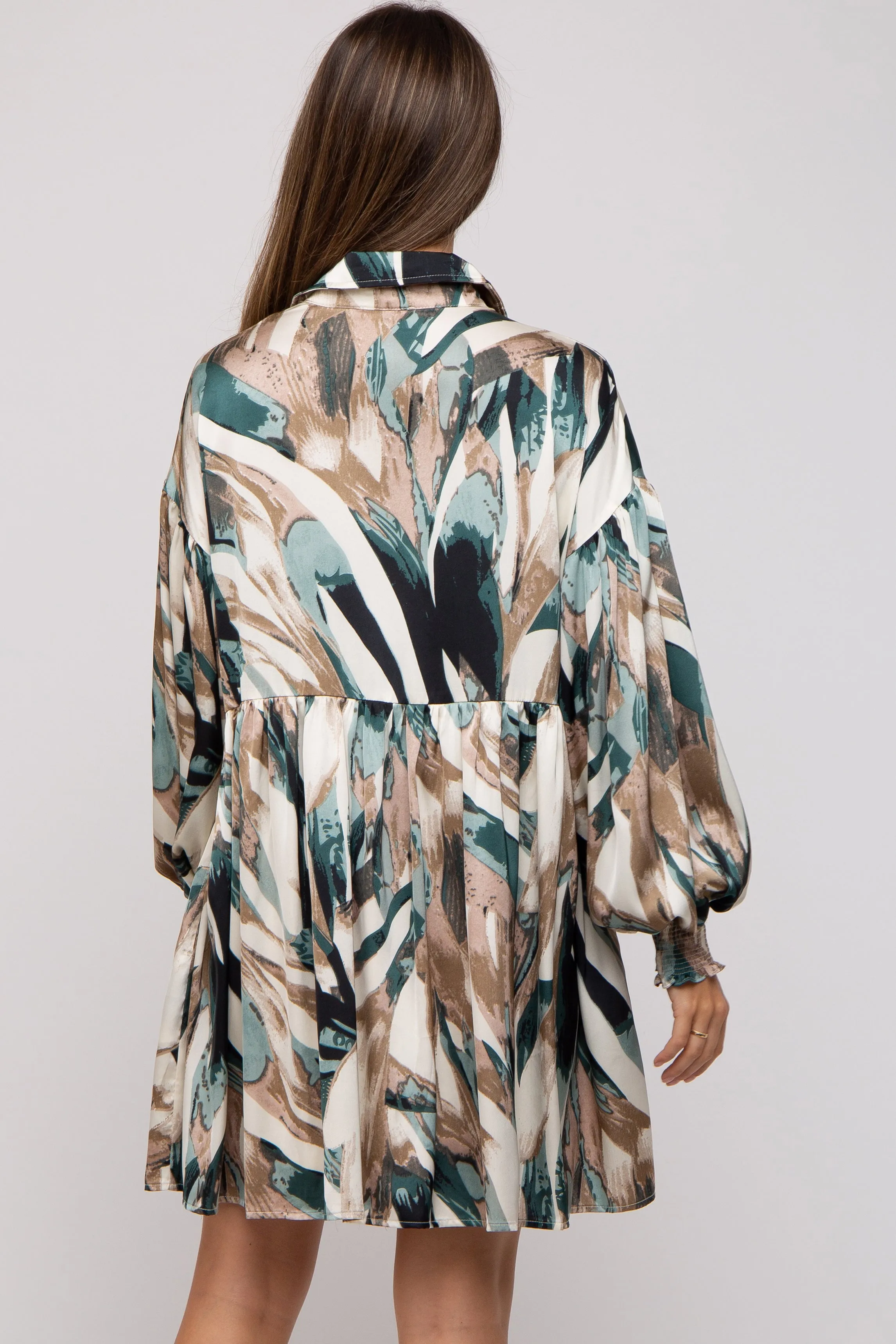 Forest Green Print Button Down Puff Sleeve Maternity Dress sold by Pinkblush product image thumbnail 4