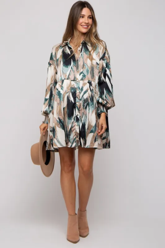 Forest Green Print Button Down Puff Sleeve Maternity Dress sold by Pinkblush