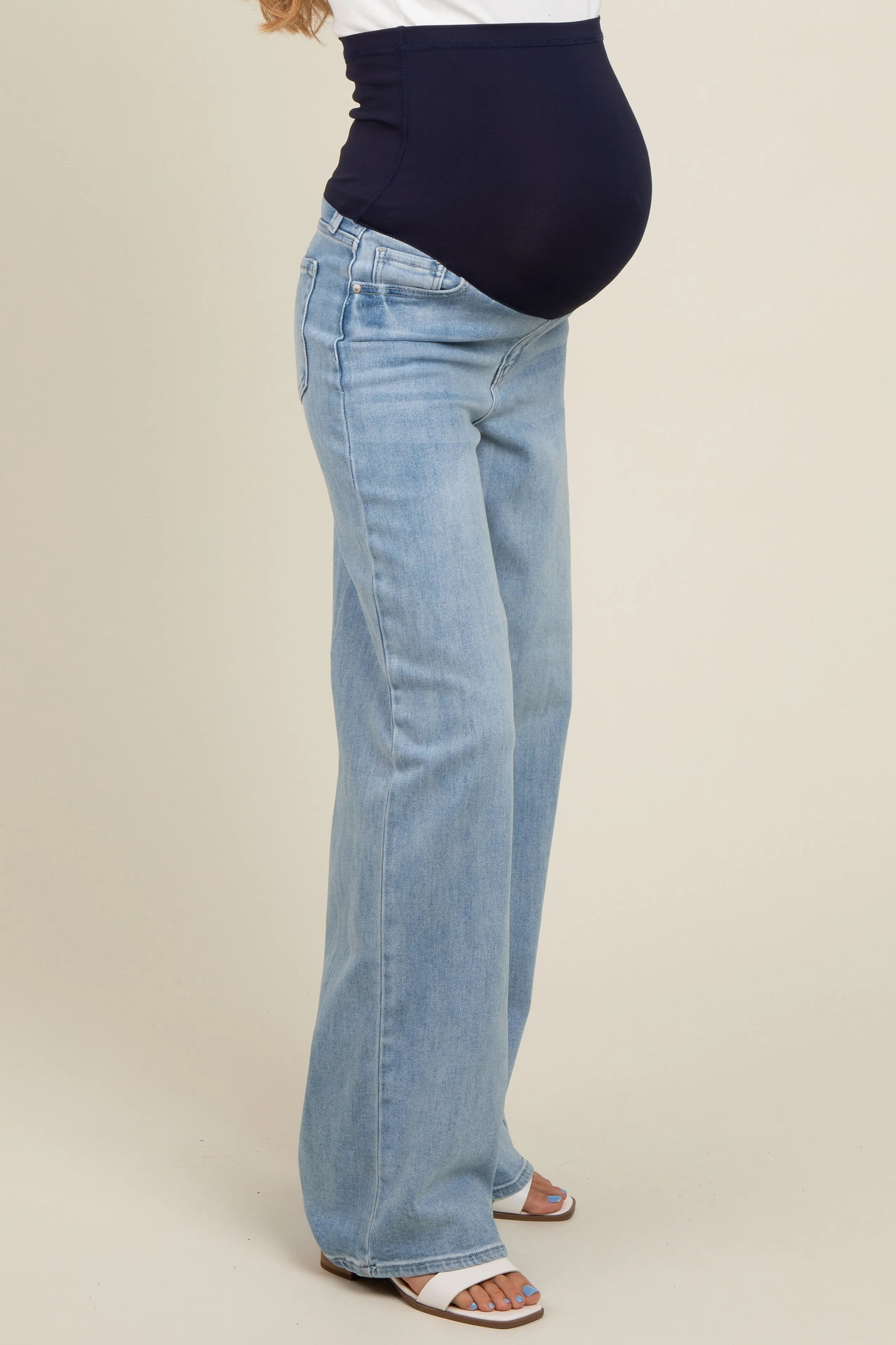 Light Blue Wide Leg Maternity Jeans sold by Pinkblush product image thumbnail 4