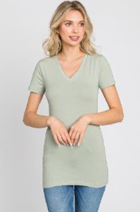 Light Olive V-Neck Short Sleeve Top sold by Pinkblush
