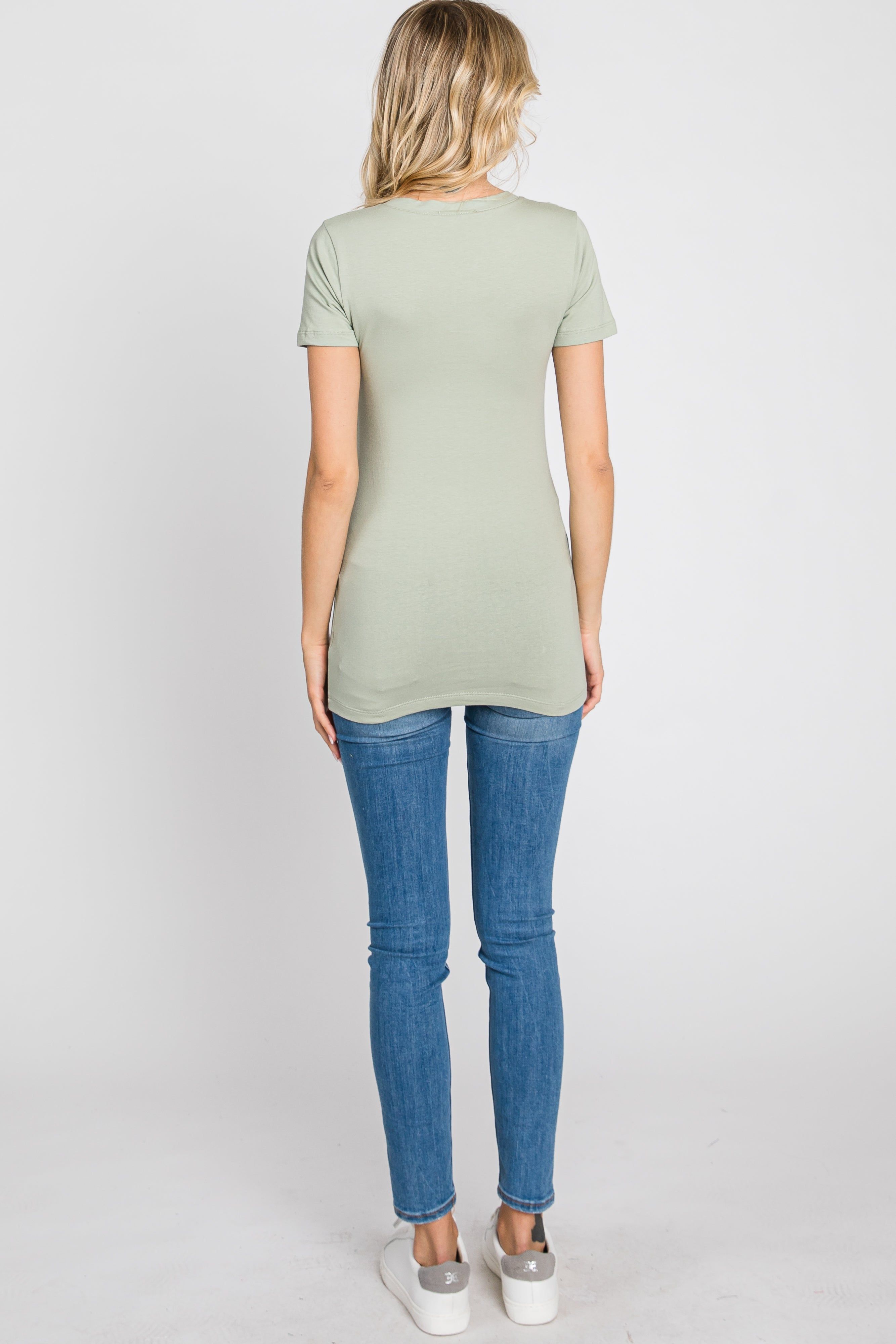Light Olive V-Neck Short Sleeve Top sold by Pinkblush product image thumbnail 7