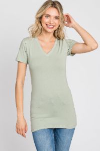 Light Olive V-Neck Short Sleeve Top sold by Pinkblush
