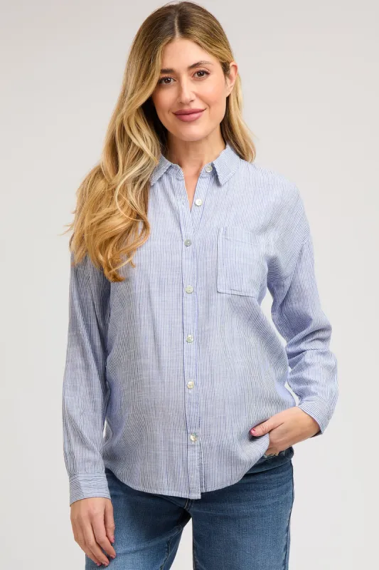Blue Striped Basic Button Down Maternity Top sold by Pinkblush