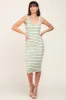 Green Striped Ribbed Fitted Maternity Midi Dress sold by Pinkblush